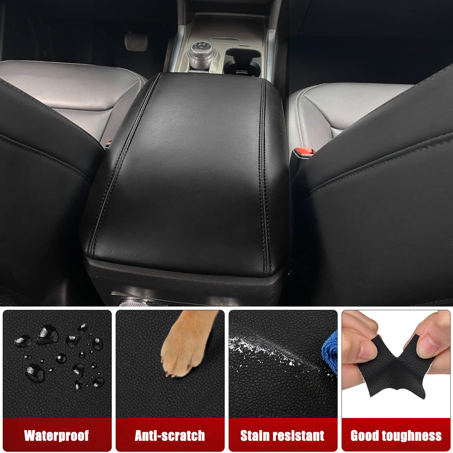 KBH Center Console Armrest Cover for Ford Explorer 2020-2026, Black Vinyl Leather Protector, Anti-Scratch Interior Accessory