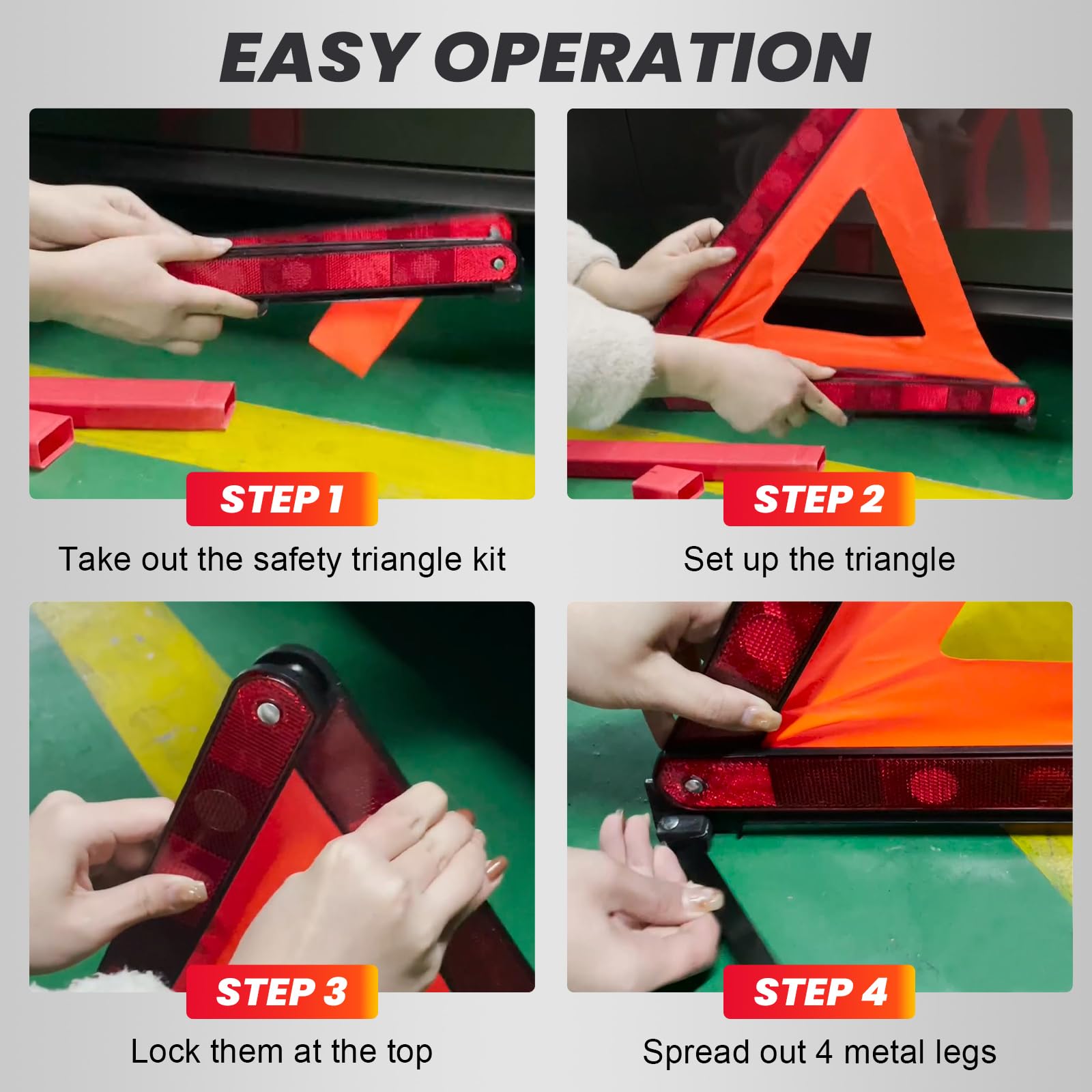 Dasbet Emergency Warning Triangles | Roadside Safety Triangle, 3 Pack Foldable Warning Reflective Triangle With Case For Vehicle