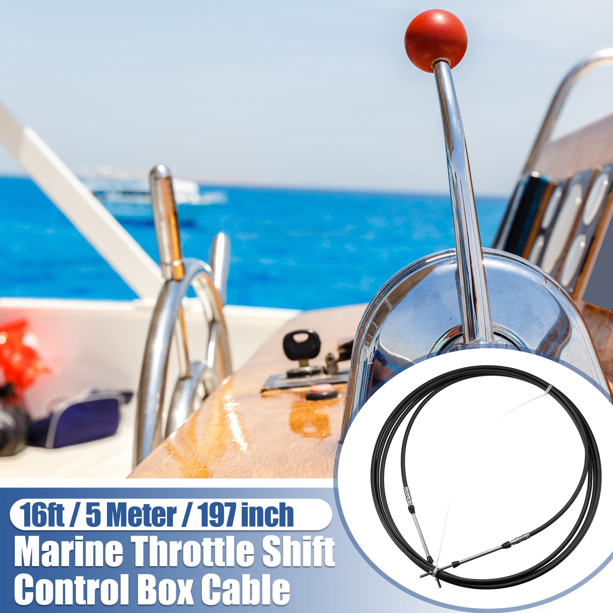 Motoforti 16ft Marine Throttle Shift Control Cable for Yamaha Outboard Engine, Black, Stainless Steel, Rubber