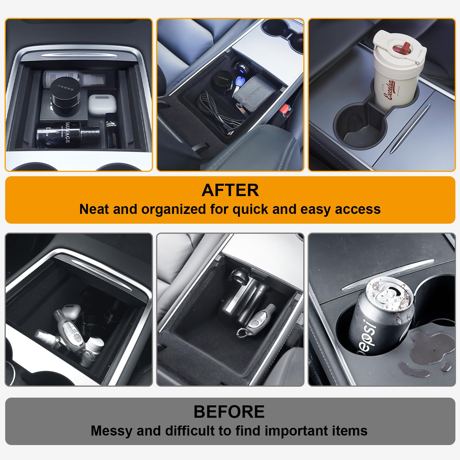 Center Console Organizer Tray For Tesla Model Y 2024-2020(Not Fit 2024 2025Model Y Juniper), 7Pcs Car Accessories With Armrest S