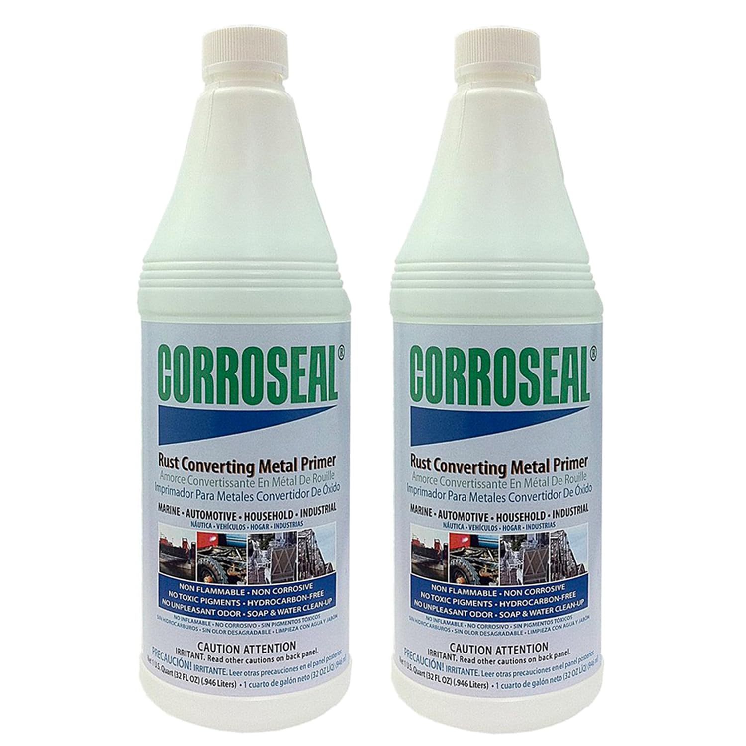 Corroseal Water-Based Rust Converter & Metal Primer, Rust Repair Converts And Preps Surface All-In-One, 1 Quart (2-Pack)