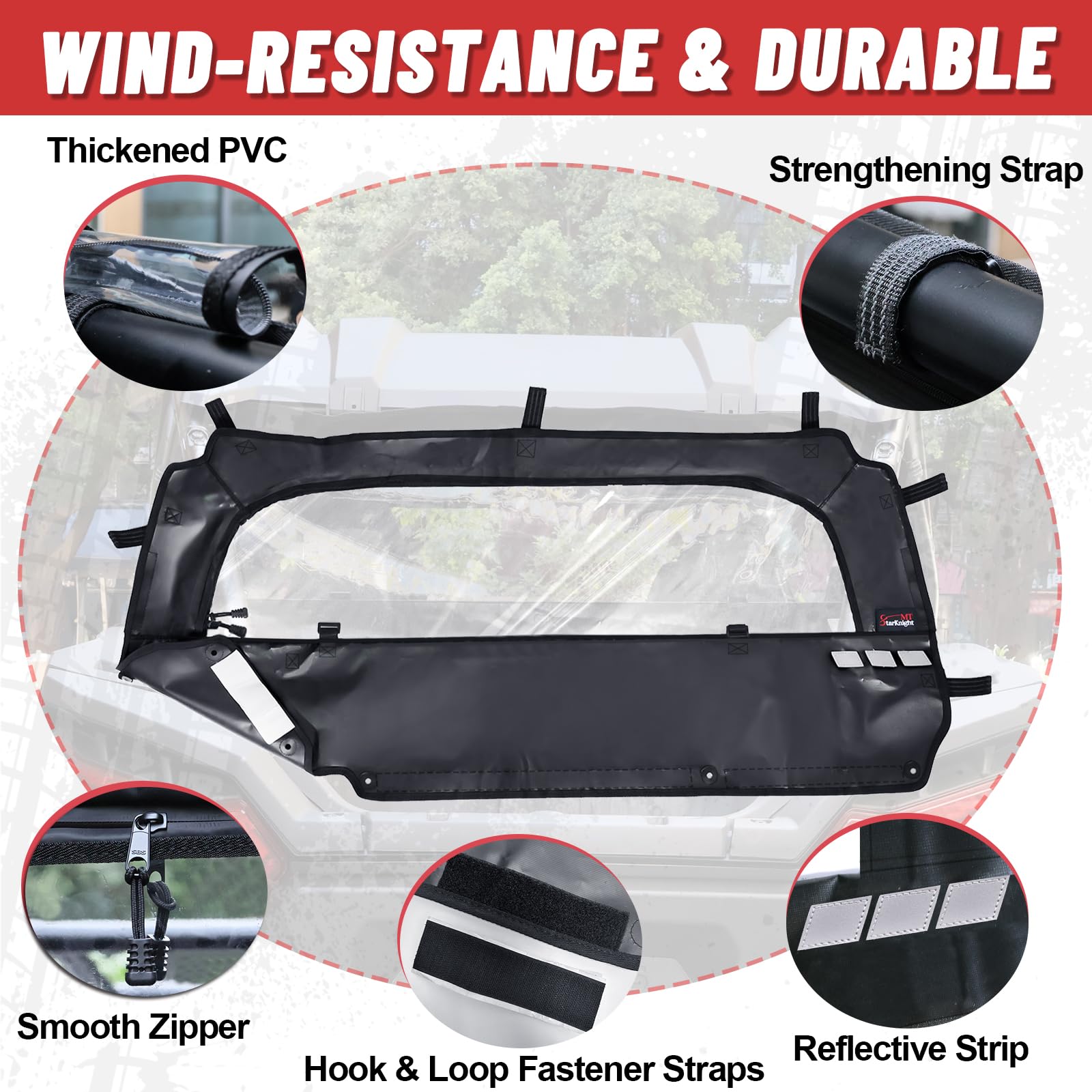 StarknightMT RZR XP 1000 Soft Rear Windshield Compatible with Polaris 2024 2025 XP 1000/XP 4 1000 Back Dust Panel Waterproof Bac