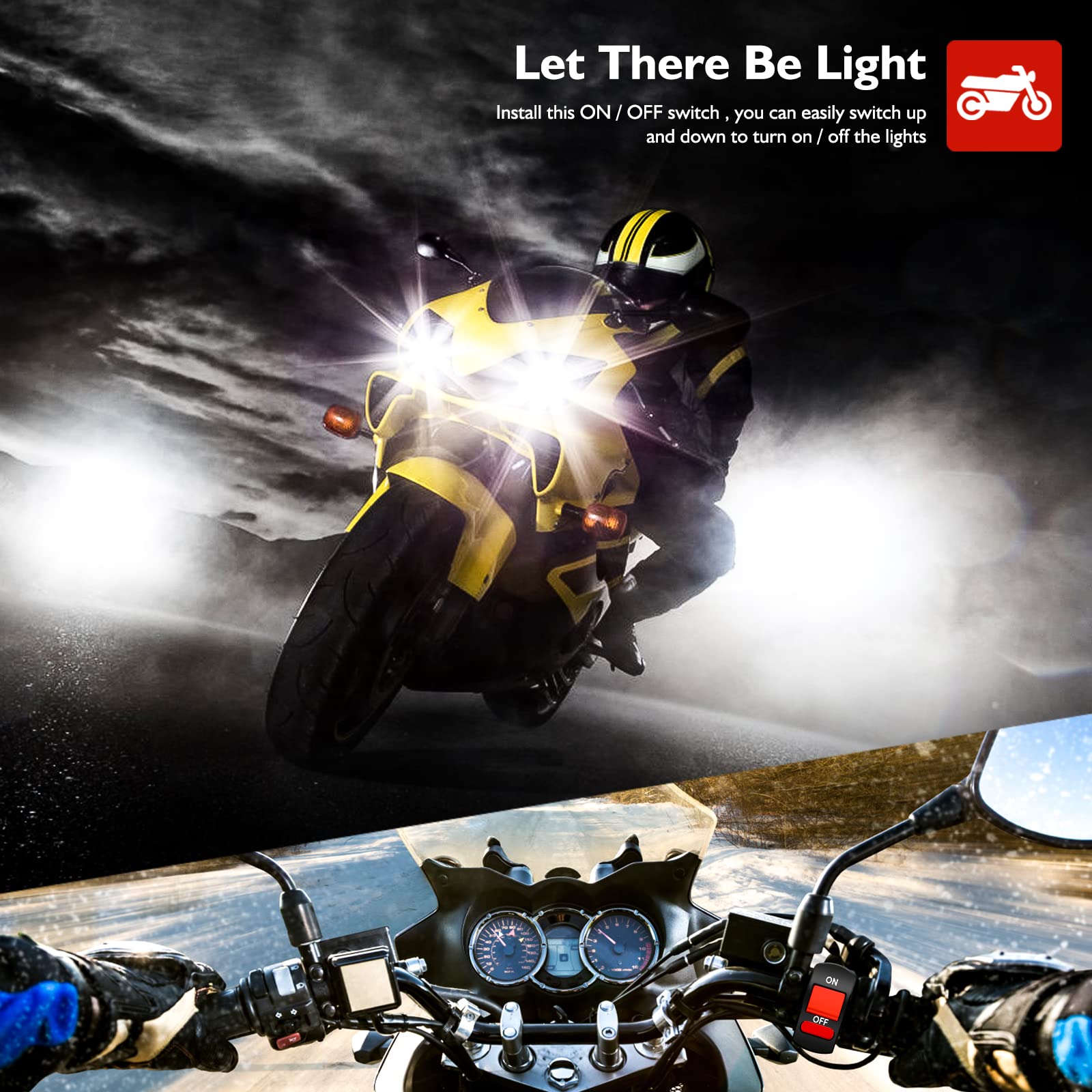 Belinous 7/8'' Handlebar On/Off Switch For Motorcycle Dirt Bike Atv Led Headlight Light Bar Driving Running Brake Lights