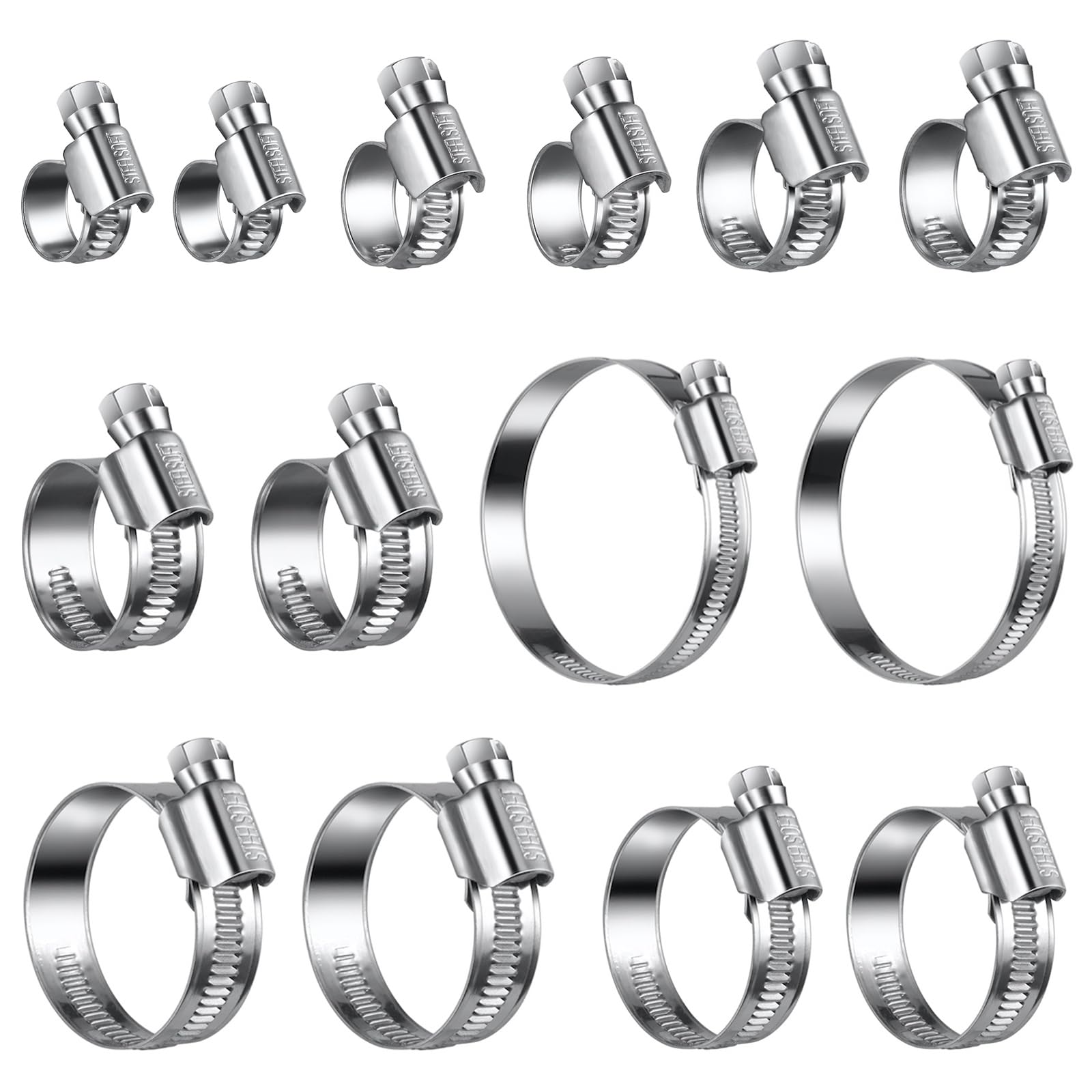 Steelsoft Heavy Duty Worm Gear Hose Clamp Assortment Kit 14 PCS(5/16 to 2-3/4 inch),All 5/16''HEX,Adjustable Stainless Steel Hos