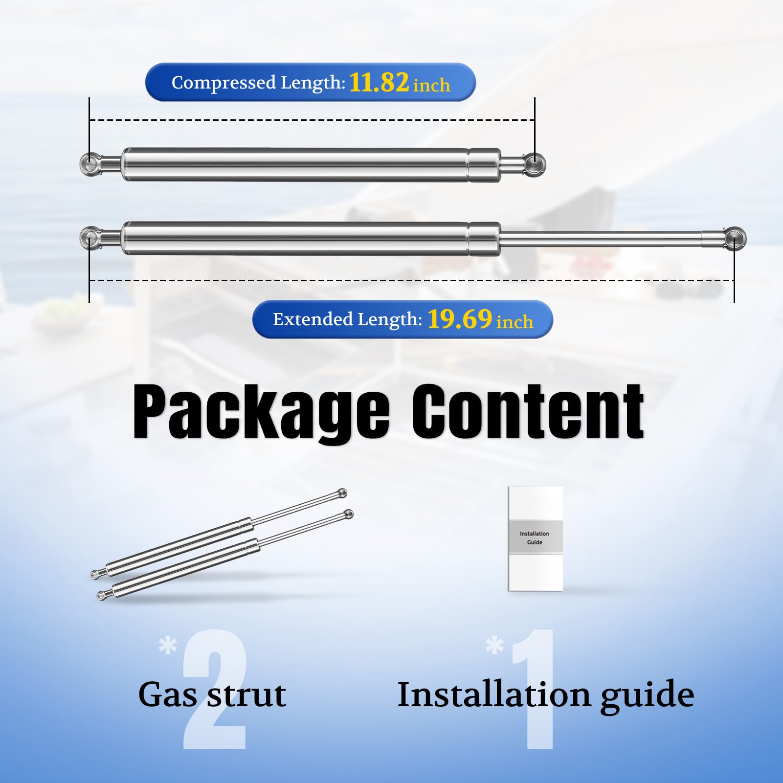 Arana Marine Gas Struts Stainless Steel 20 Inch 60 Lbs, C16-08260 20'' Boat Hatch Shocks Stainless 60 Pounds, Lift Support Sprin