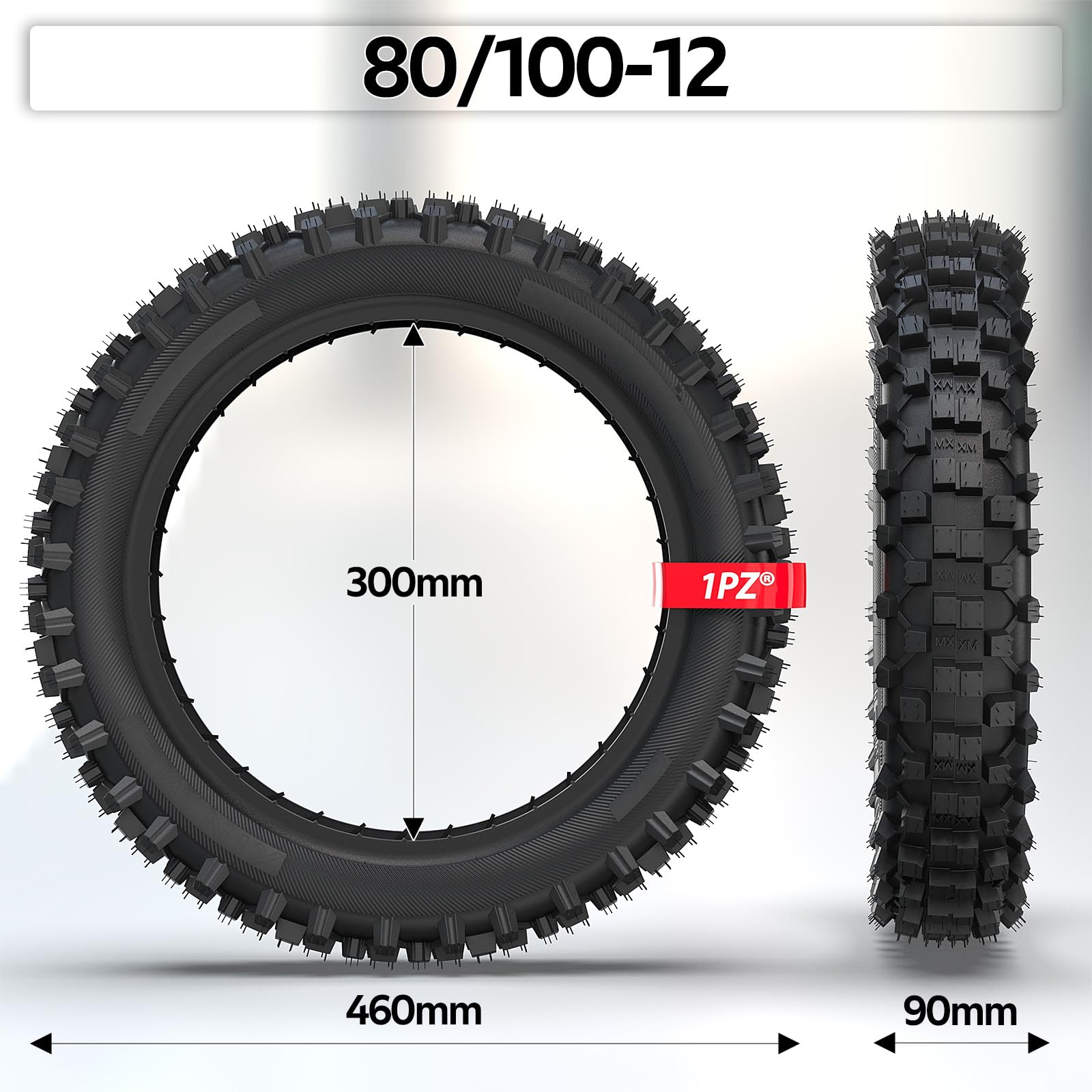 1PZ 80/100-12 Tire & Inner Tube for Honda CRF70 XR70 KLX110 Suzuki DRZ110 Dirt Bikes - Durable Rubber Replacement