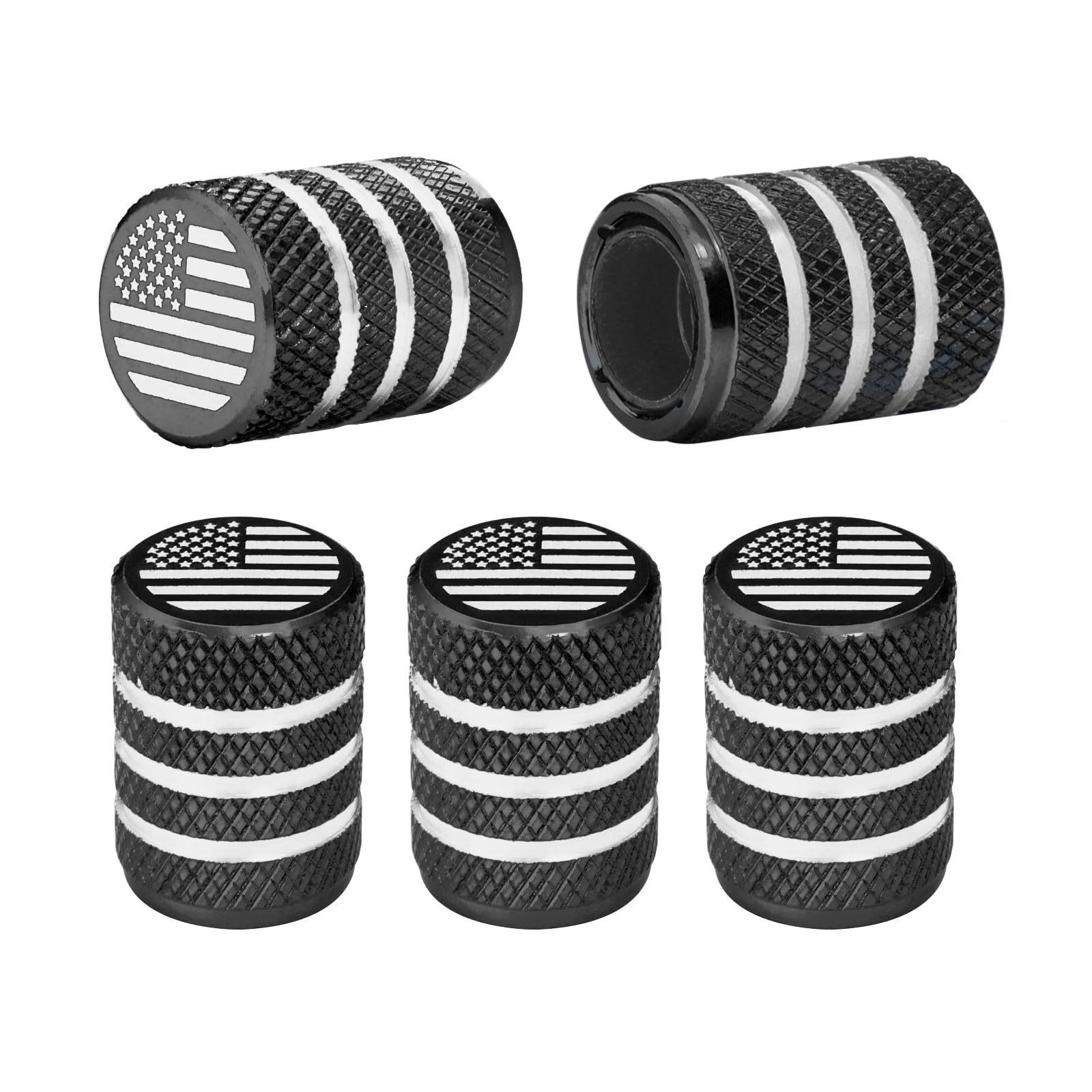 Tire Valve Stem Caps 5 pcs,Black American Flag, Aluminum Alloy,Anodized Aluminum Tire Valve Cap Universal Fit for Cars/Motorcycl