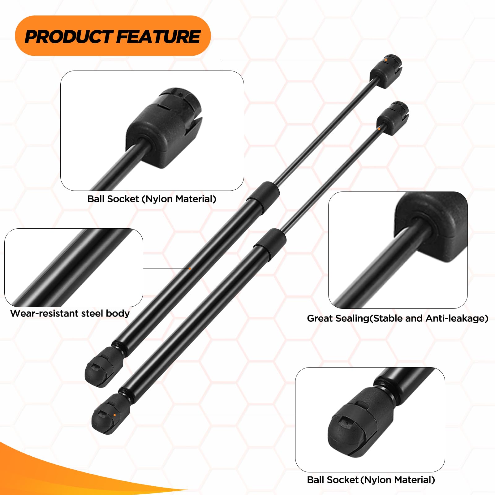 SYKRSS C16-15208 16 '' Gas Strut 16 inch 45Lbs/200N Struts Shock Lift Support Gas Spring for Leer are Camper Shell Topper Rear W