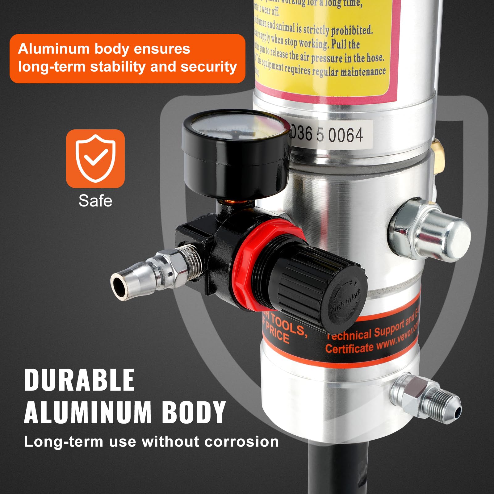 VEVOR Air Grease Pump with 13 ft Hose, Pneumatic Lubrication, 360° Swivel Head, Silver/Black, Model FF-23
