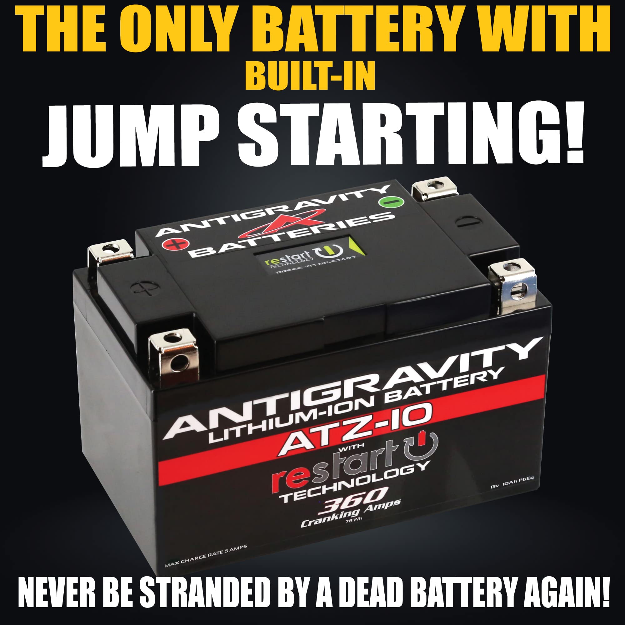 Antigravity ATZ-10 Lithium Motorcycle Battery 6.1Ah with Jump Start, Replaces YTZ10, YTZ12, YTZ14, YTX9, YTX7A