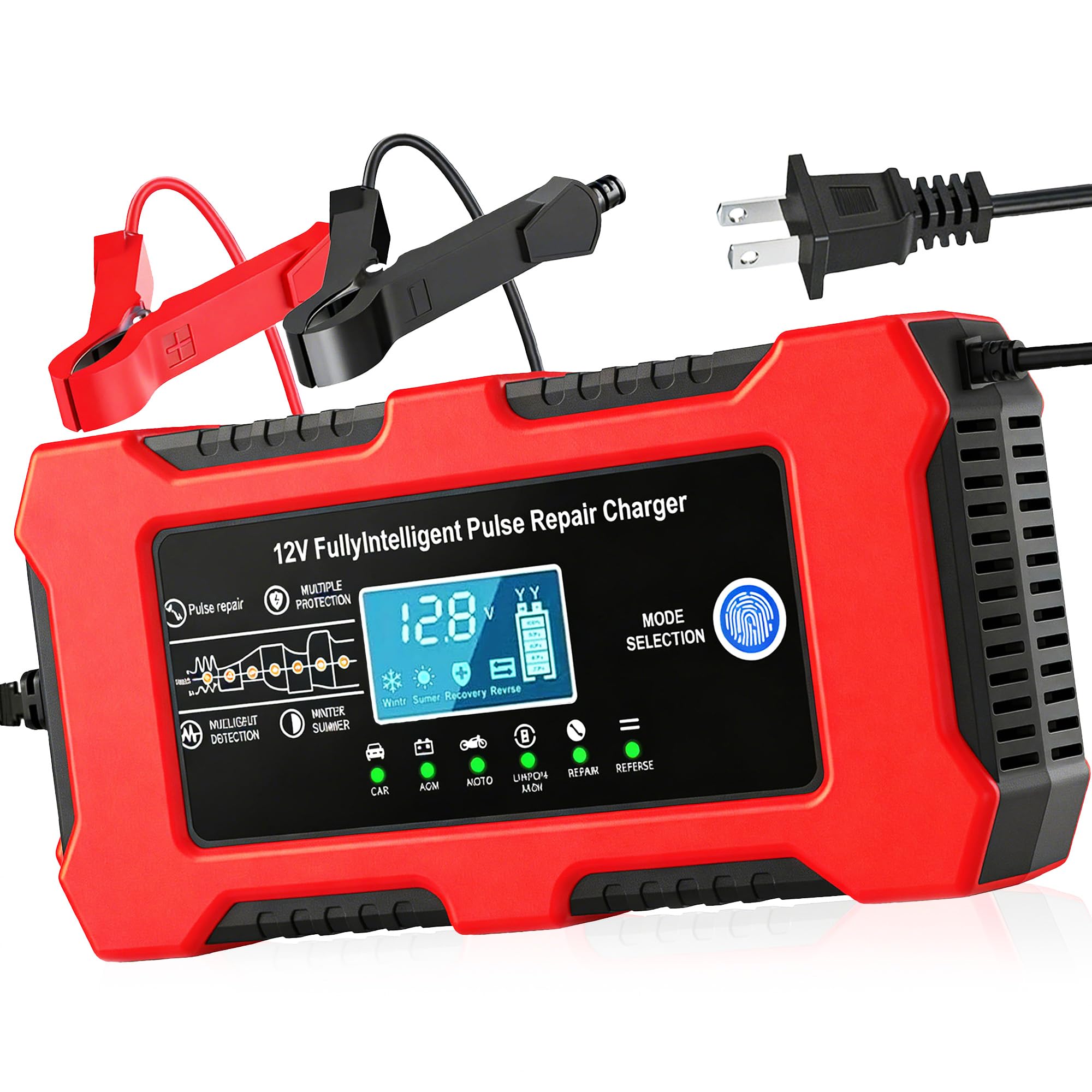 12V 10A Car Battery Charger, Smart Trickle Charger LiFePO4 Lead Acid Desulfator & Temperature Fully Automatic Lithium Battery Ch