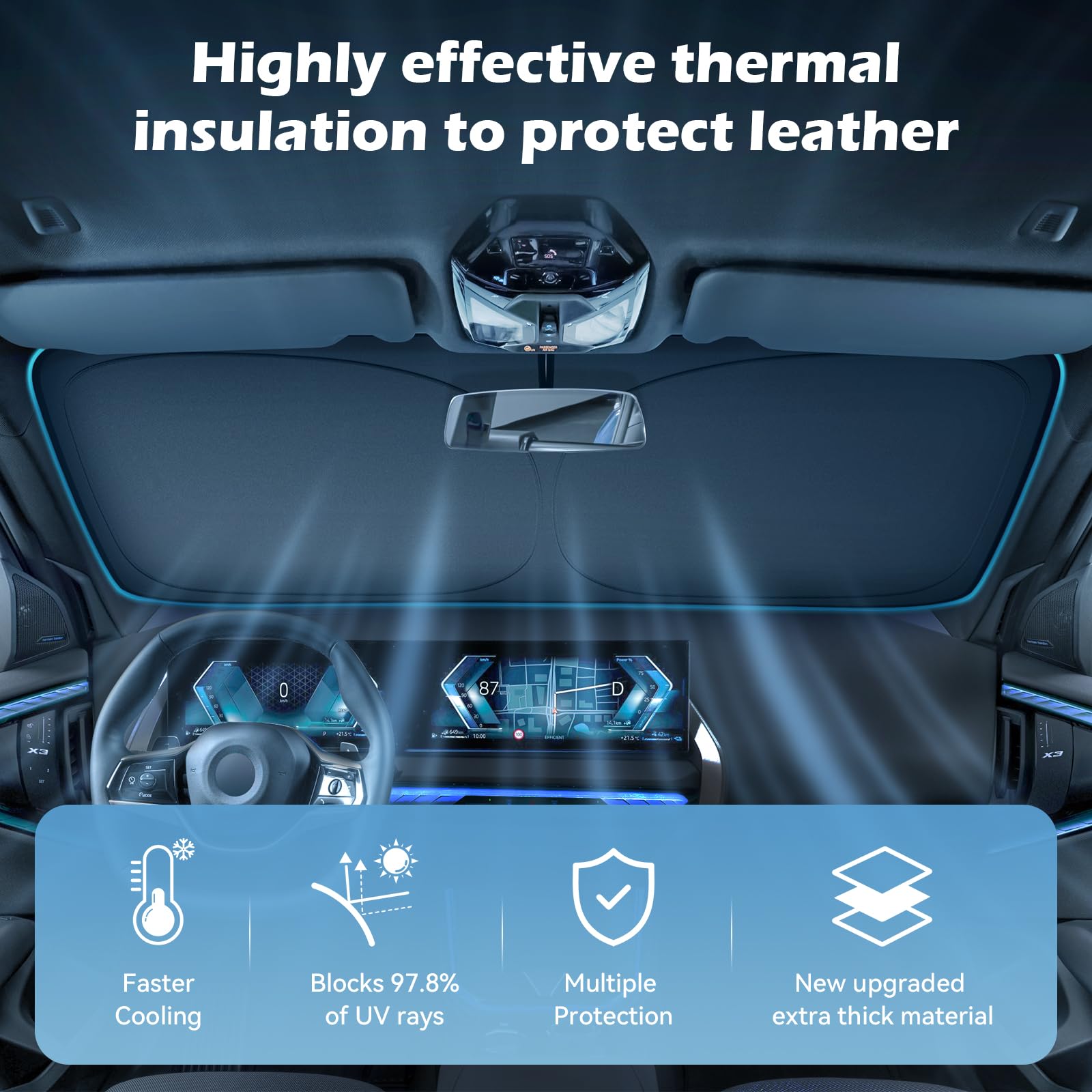 Car Windshield Sun Shade, 300T Thickened Car Window Shades Heat Reflective Interior Cool, Universal Fit for Most Cars SUVs Truck