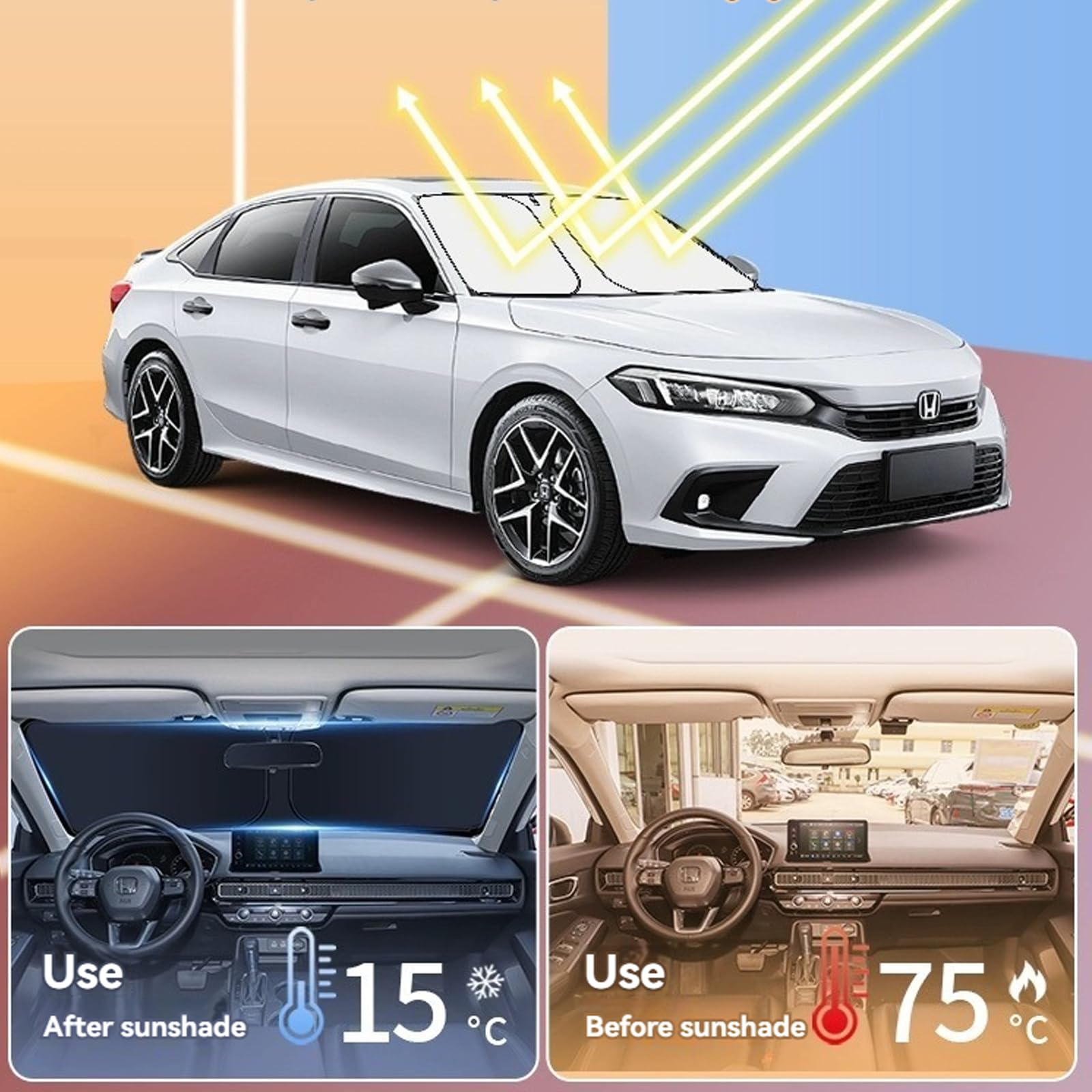 Windshield Sun Shade For Honda Accord 2022 2023 2024 2025 Double Layer 240T Front Window Shade Custom Fit Sun Visor Foldable Sha
