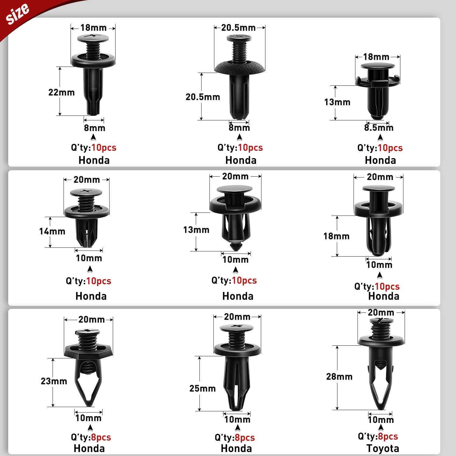 Nilight 190 Pcs Car Retainer Clips Fastener Remover 18 Most Popular Sizes Applications Auto Push Pin Rivets Set -Door Trim Panel