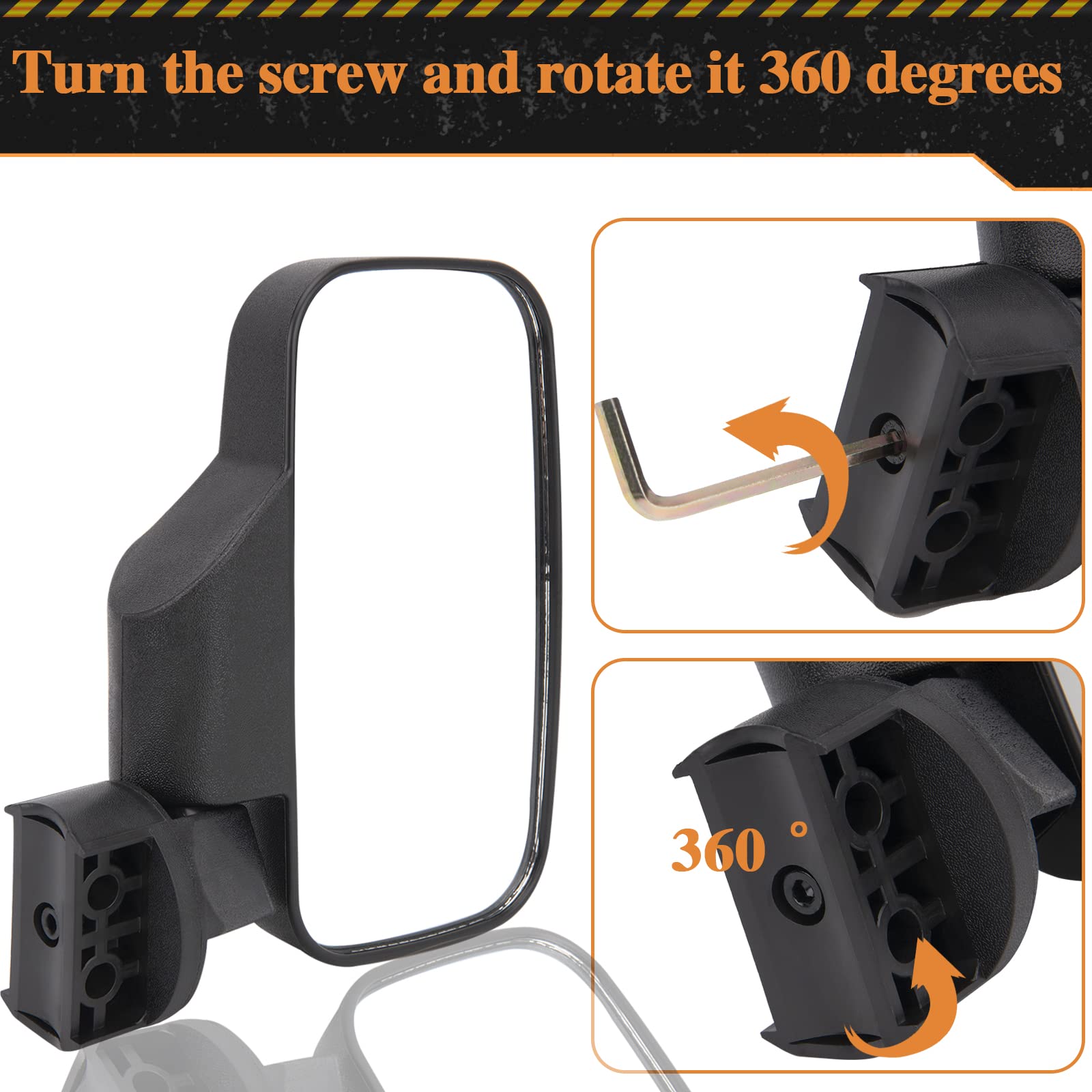 CMOOD UTV Side Rear View Mirror - 1.75" to 2" Roll Bar Compatible with Polaris RZR, Honda Pioneer, Yamaha Rhino, ABS Material