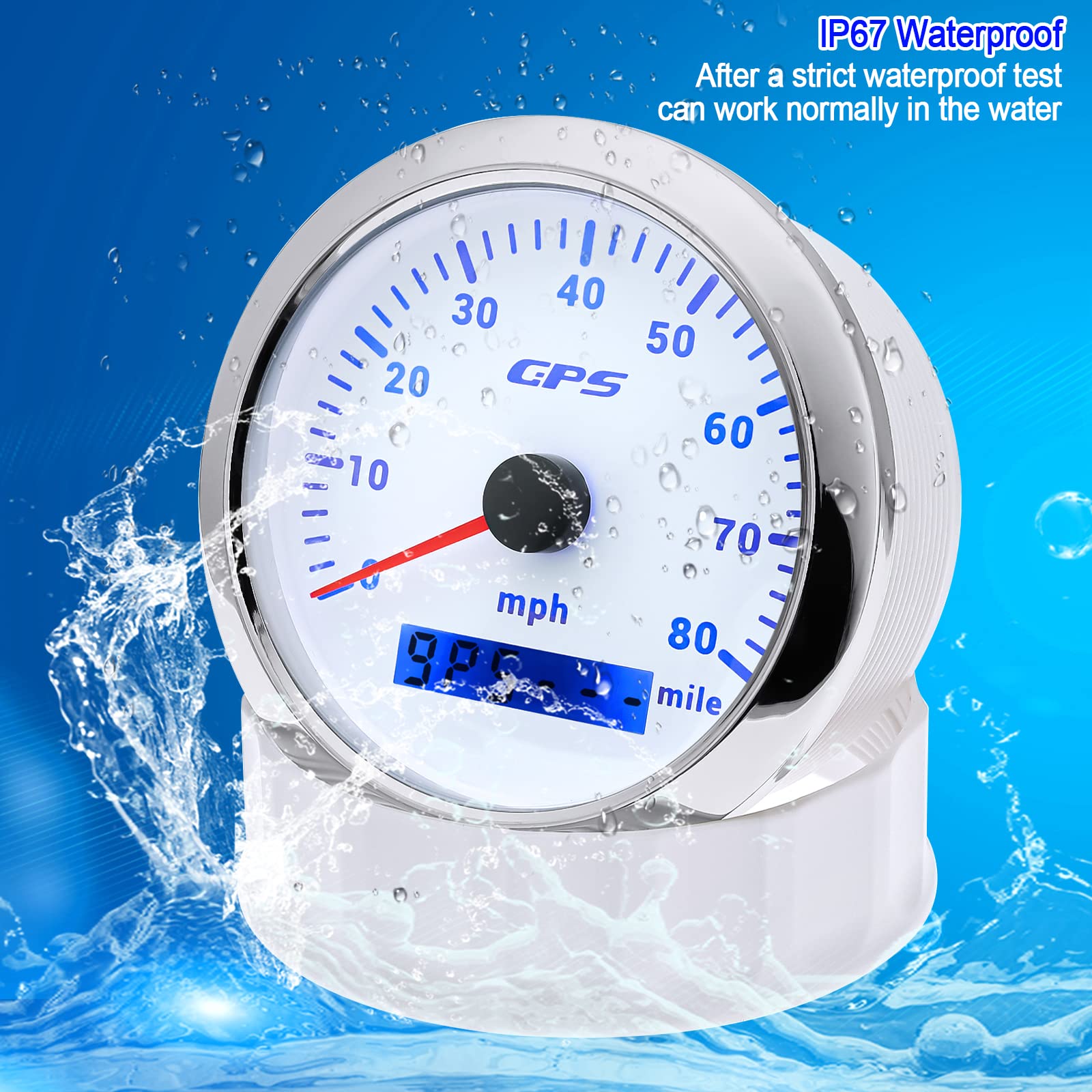 Artilaura Gps Speedometer Boat 85Mm 3-3/8'' 7 Color 80Mph Gauge Waterproof 9-32V For Marine Auto Car Motorcycle Truck (White)