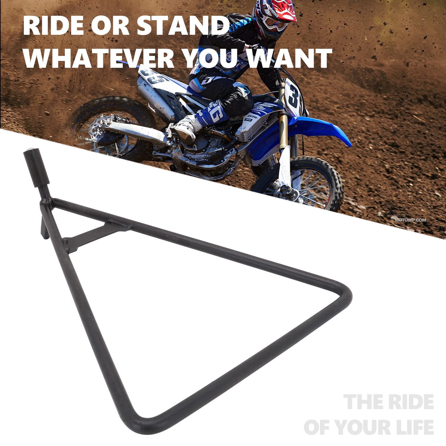 AnXin Motorcycle Stand - Universal Dirt Bike Kickstand for 80-500cc Supermoto, Triangle Stand, Black, Model R11180080