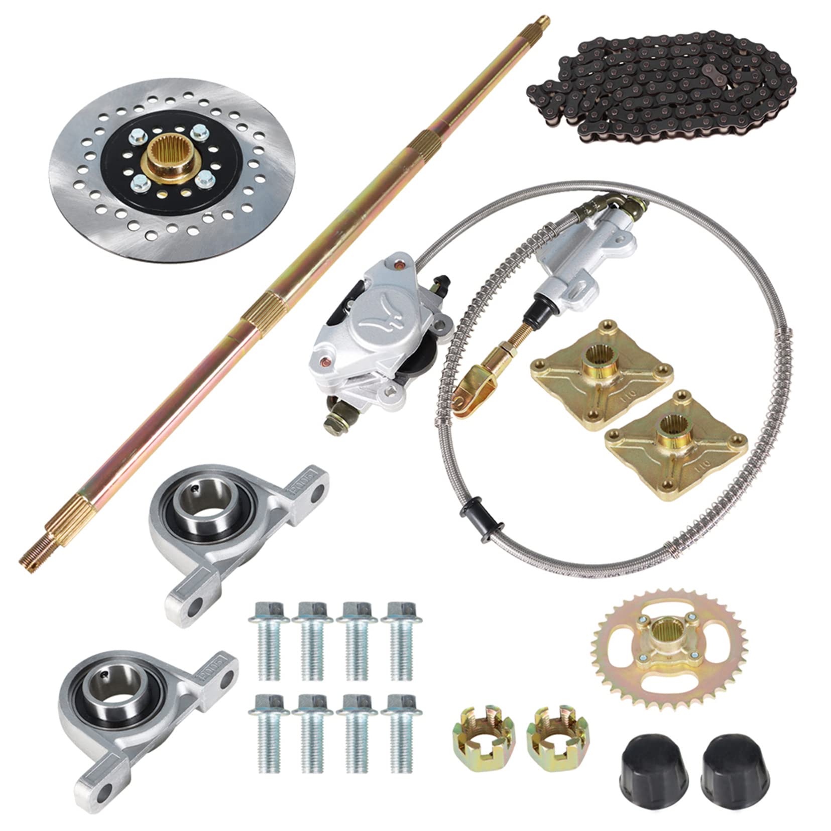 SEBLAFF 32In Go Kart ATV Rear Axle Assembly Kit Shaft Hub Chain Brake 815mm