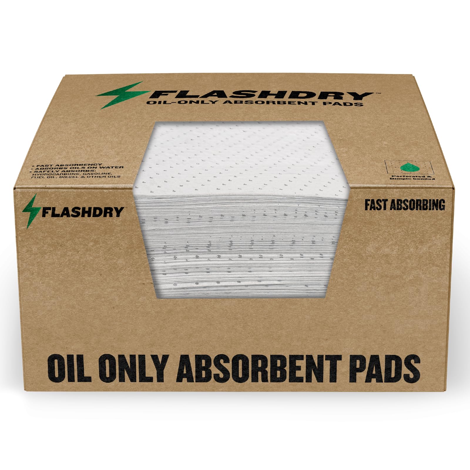 FlashDry Oil Absorbent Pads - High Absorbency of Oil-Based Liquids, Water-Repellent, Tear-Resistant, Premium Mats, Ideal for Gar