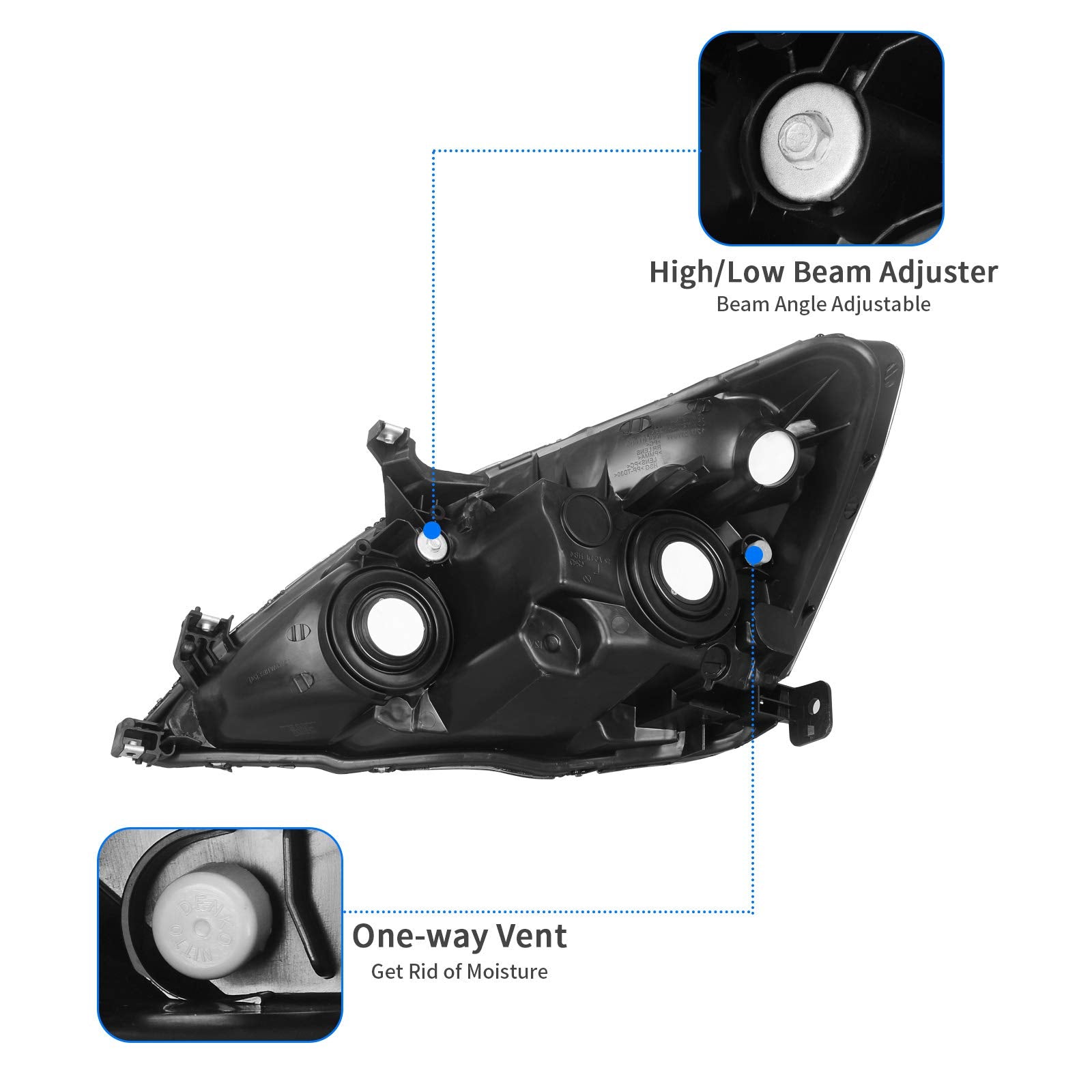 Dwvo Headlight Assembly Compatible With 03-07 2003 2004 2005 2006 2007 Accord Replacement Headlamps Amber Reflector Black Housin