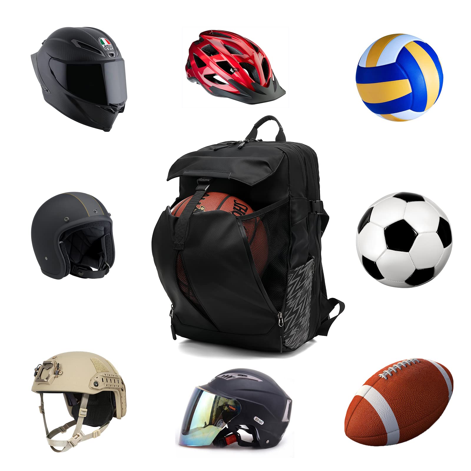 MIHUNTER Motorcycle Backpack - Waterproof Nylon, 17" Laptop Compartment, Adjustable Helmet Holder, Large, Reflective, Model Holder01