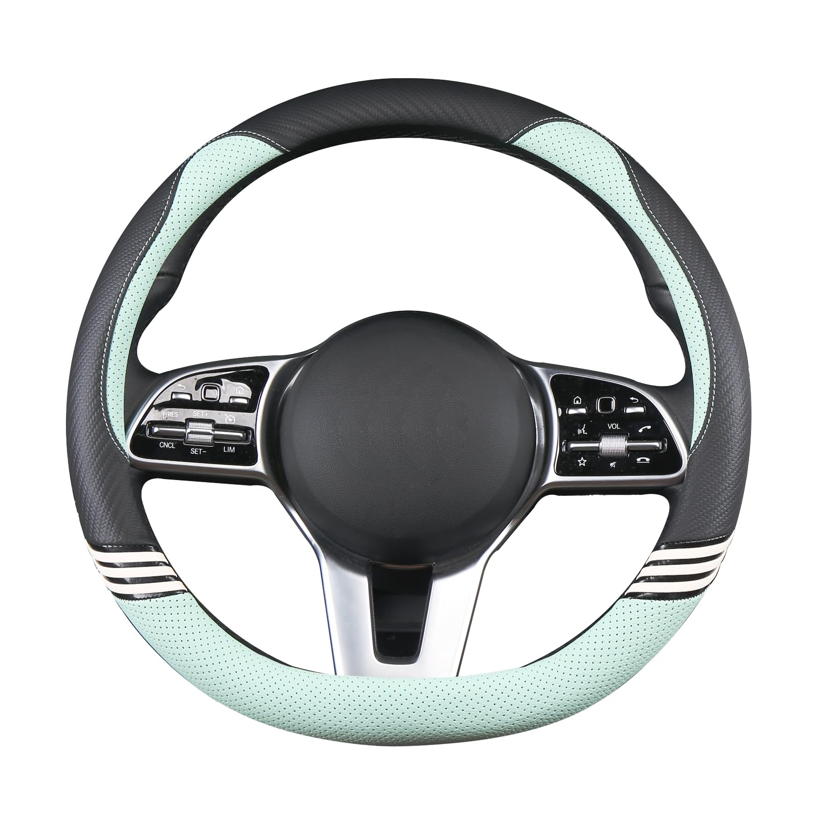 Binsheo Cute Steering Wheel Cover D Shape For Girls Women Universal 15 Inch,Black And Green