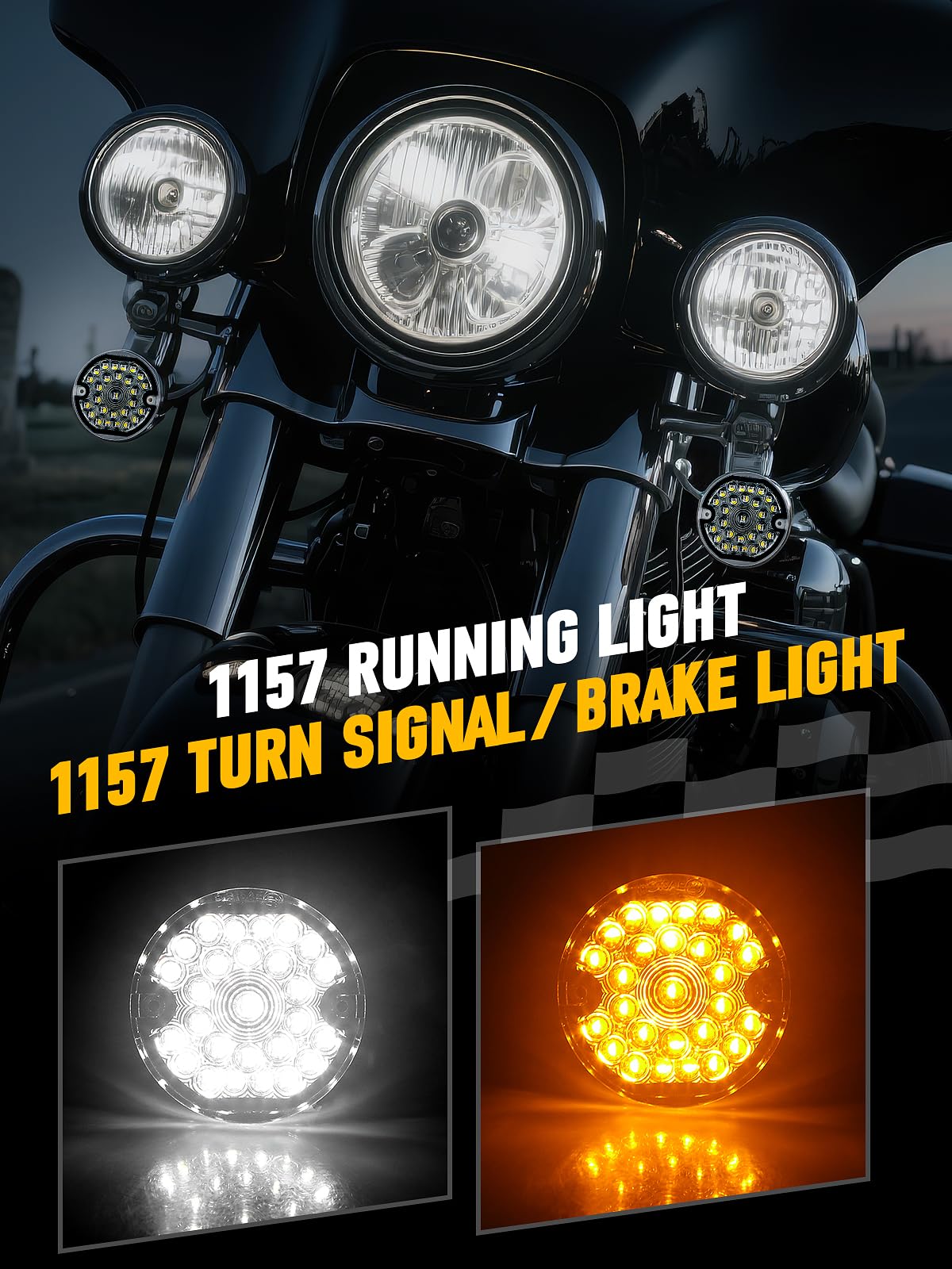 AUDEXEN LED Turn Signal Lamp, 1157 Front, Flat Smoke Lens, Amber/White, Polycarbonate for Harley Davidson Motorcycles