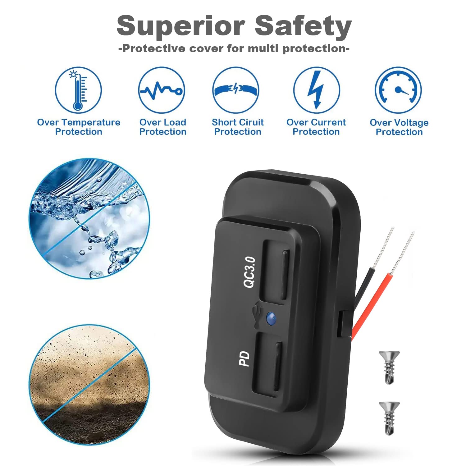 4PCS 48W 12V/24V RV USB Outlet, Vadaxx Dual PD3.0 Type-C (USB C) &Quick Charge QC3.0 USB-A Port Panel Wall Mount Automotive Car