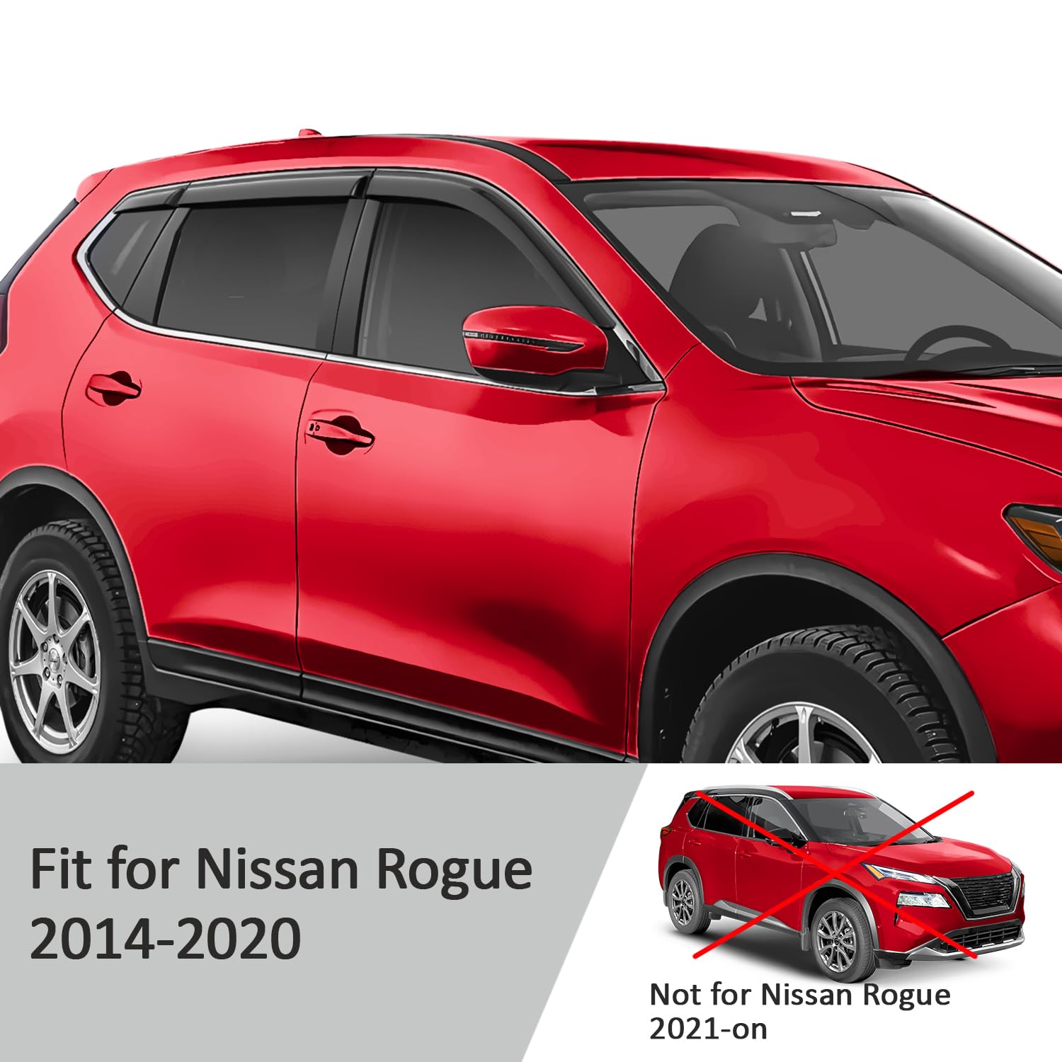 Voron Glass Tape-On Extra Durable Rain Guards For Nissan Rogue 2014-2020, Window Deflectors, Vent Window Visors, 6 Pieces - 1004