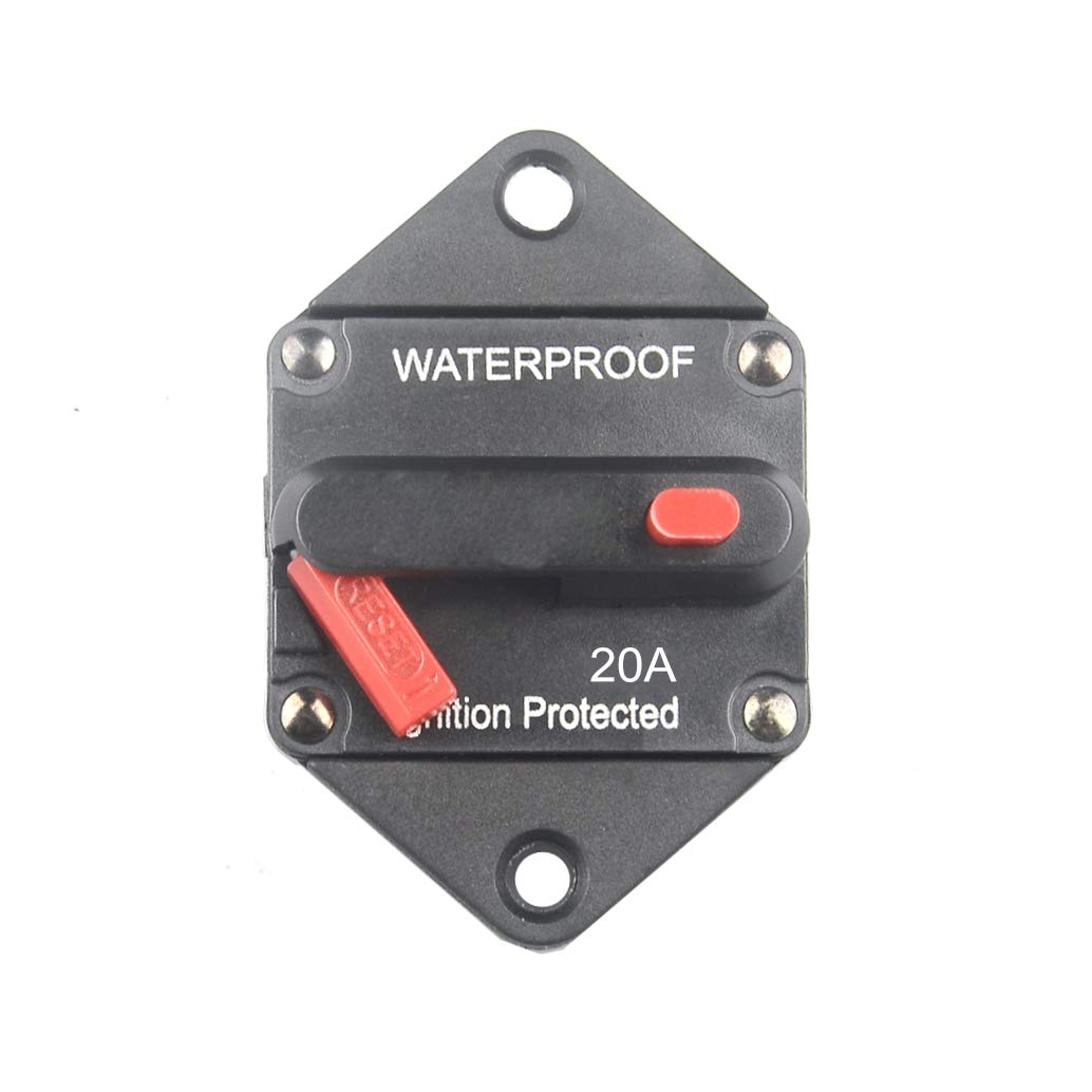 Wohhom Hi-Amp 20Amp Circuit Breaker 12V-32V Dc Waterproof, 10-300A Fuse Inverter With Manual Reset Button For Auto Truck Rv Marine, Panel Mount (20A)