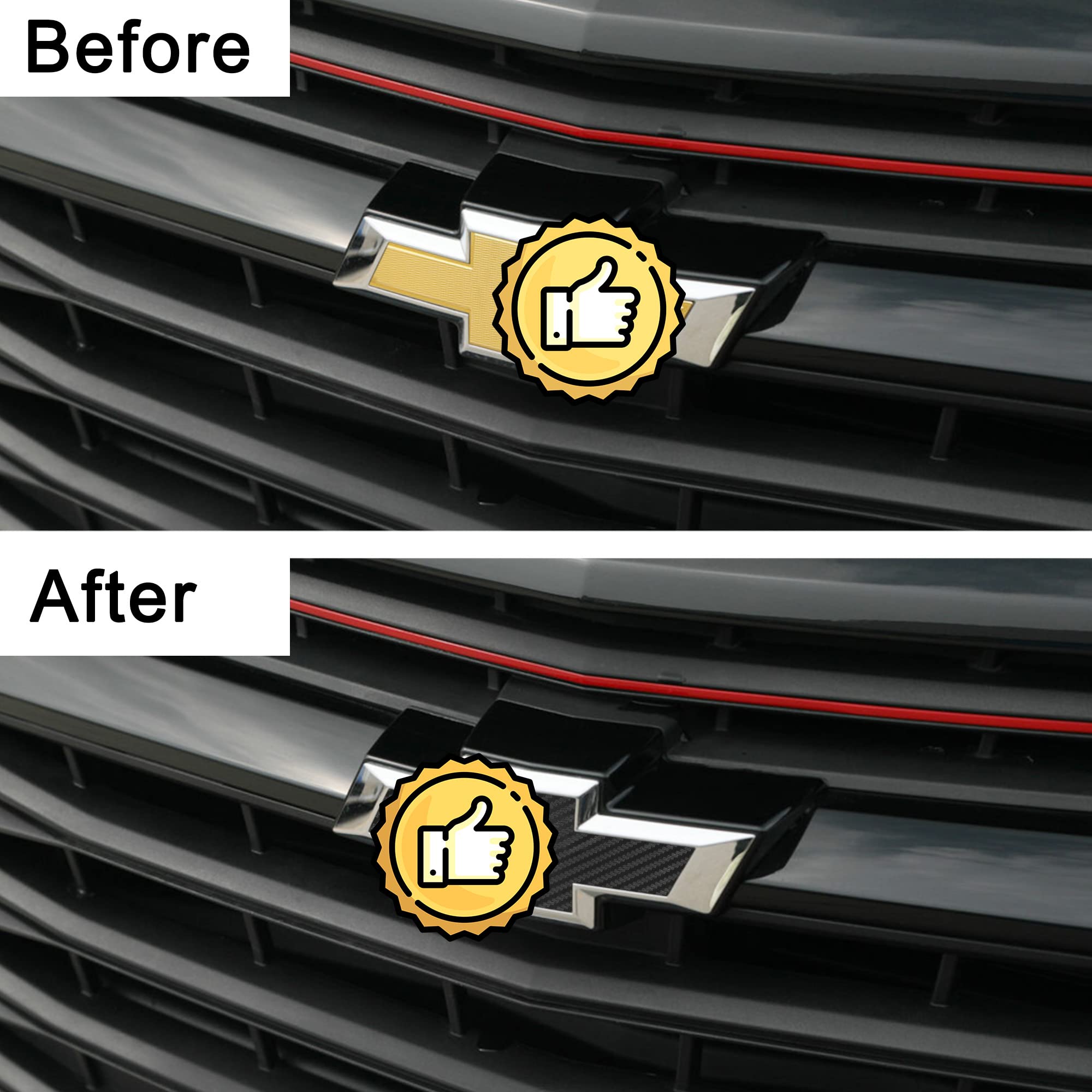 TOMALL Chevy Logo Stickers - 3pcs Vinyl Bowtie Decals, 11.8"x4", Carbon Fiber, Waterproof Car Emblem Overlay for DIY Modification