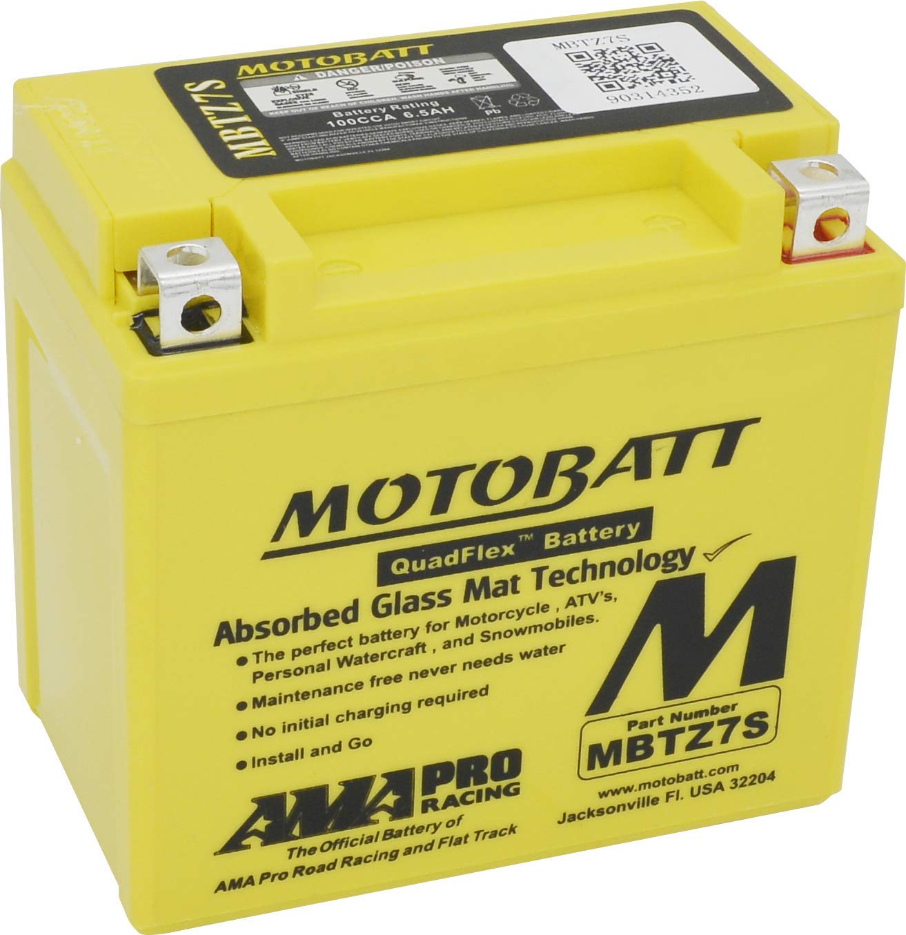 Motobatt 12 Volt 6.7 Ah Mbtz7S Sealed Maintenance Free Agm Battery