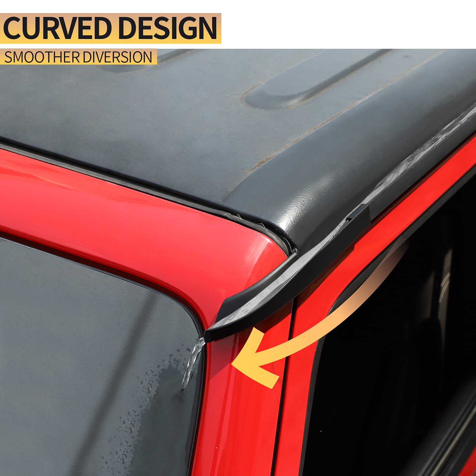 JeCar JK Hardtop Rain Gutter Extension Drip Rail Diverter for Jeep Wrangler 2011-2018, Black, Durable ABS Material