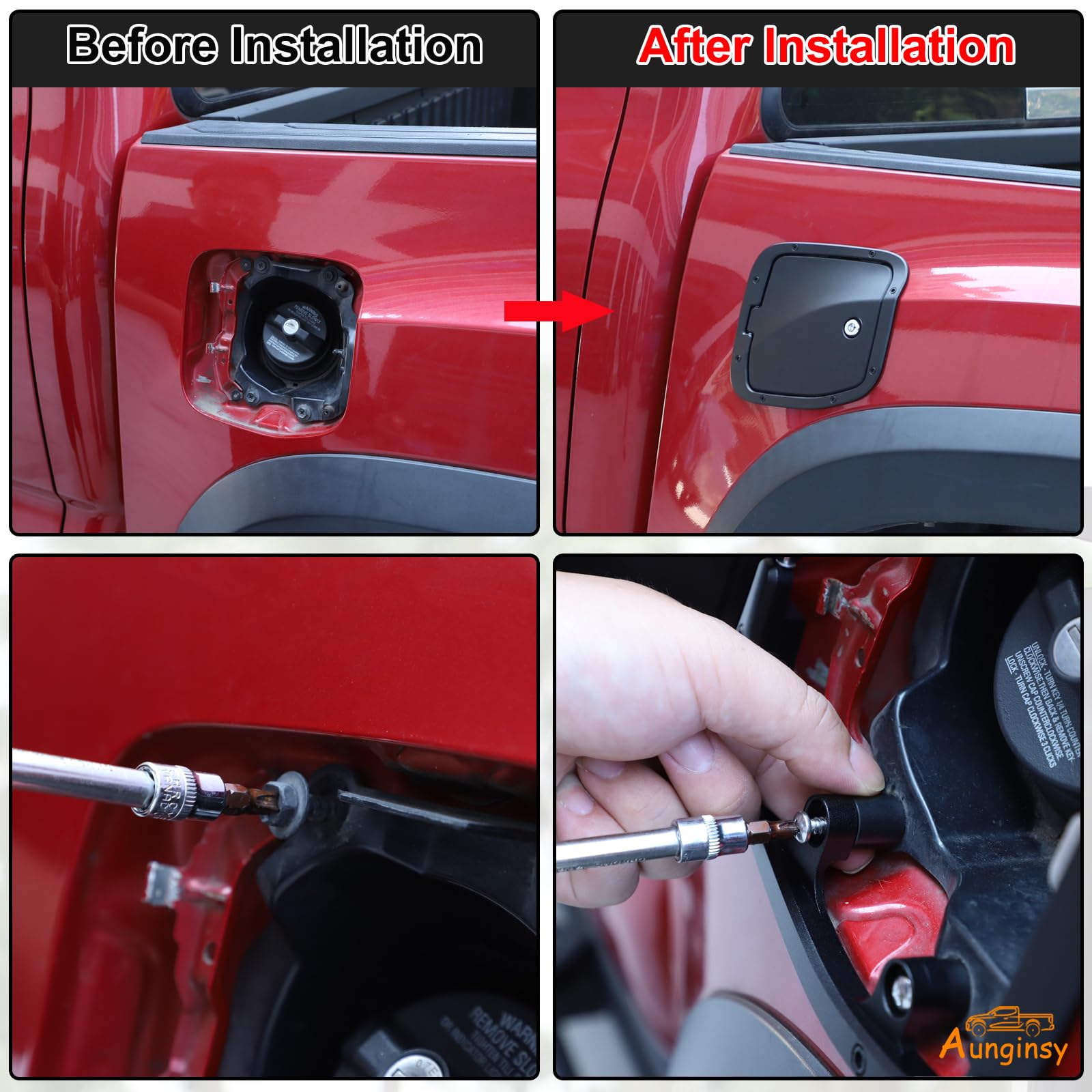 Aunginsy Fuel Tank Cap Replacement for Toyota Tacoma 2016-2023, Black Aluminum Anti-Theft Lock Trim Cover Accessories