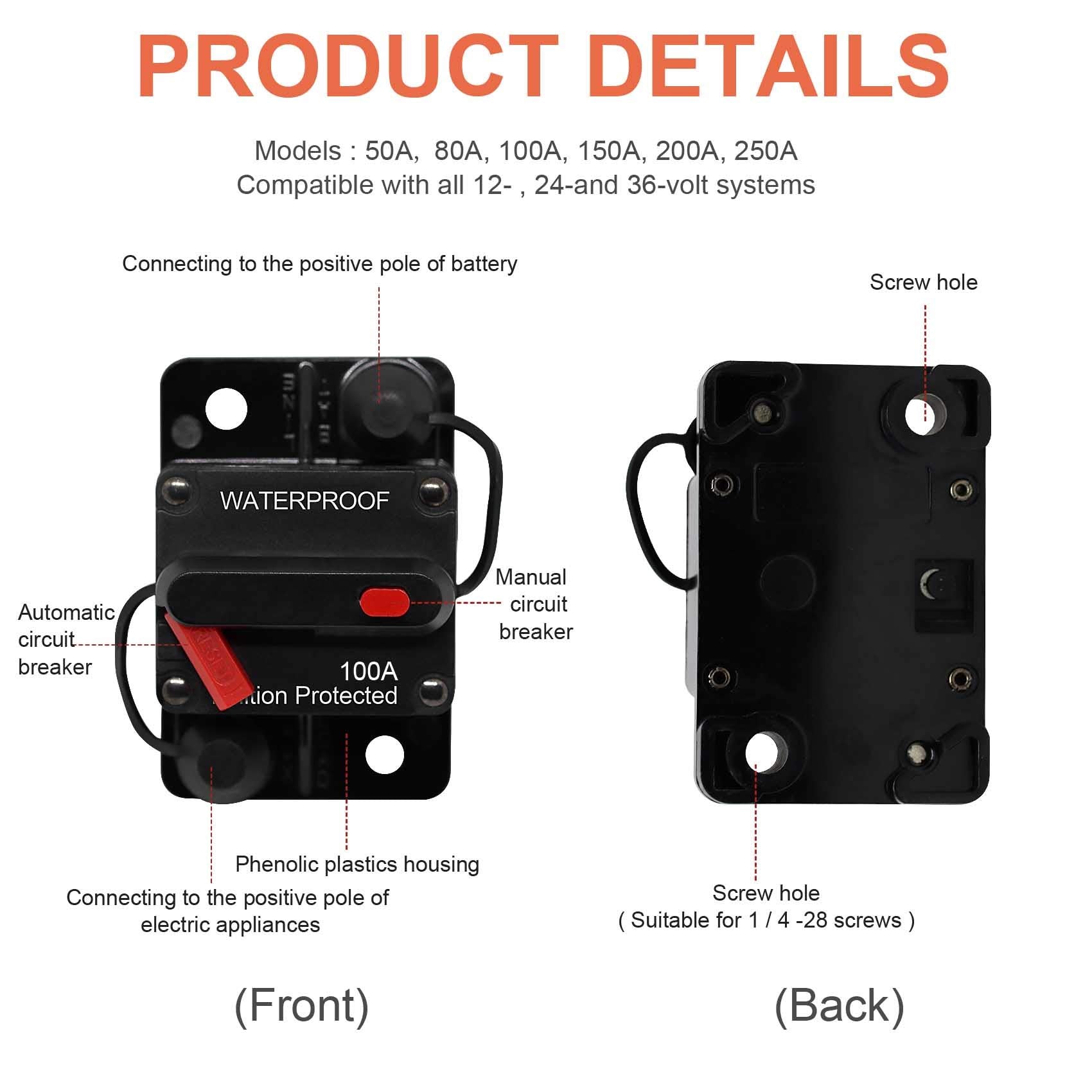 Erayco 60 Amp Circuit Breaker With Manual Reset Waterproof Inline Fuse Inverter For Marine Trolling Motors Boat Atv Manual Power