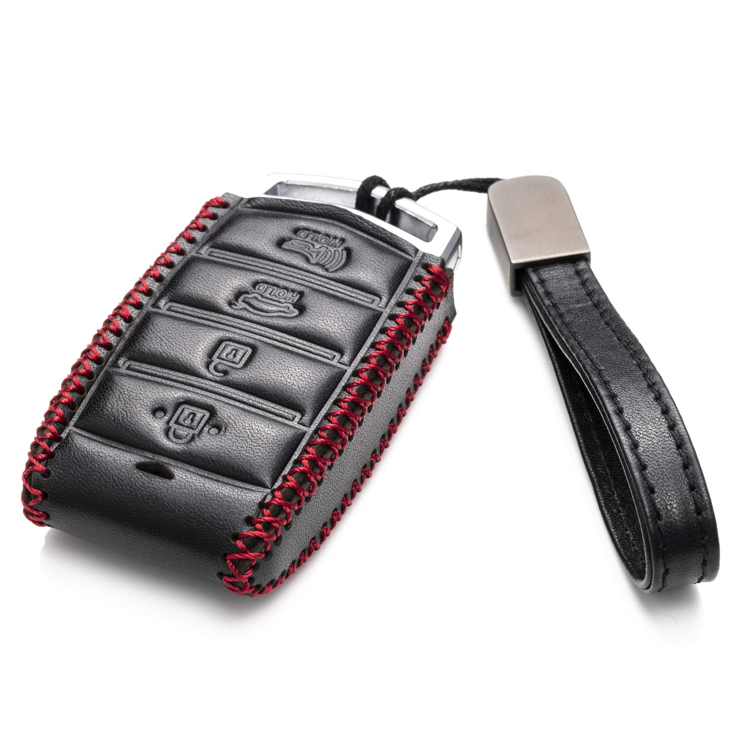 Vitodeco Genuine Leather Smart Key Fob Case Cover Protector With Leather Key Strap Compatible For 2017-2020 Genesis G70, G80, G9