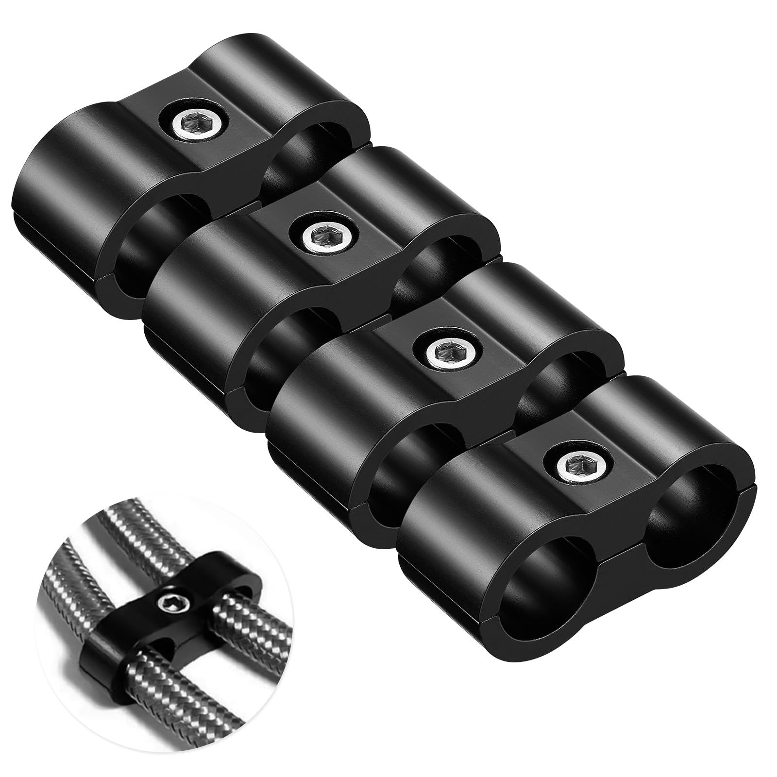 4An Hose Separator Clamp - Aluminum Fuel Mounting Clamps, Great For 1/4 Fuel, Oil, Brake, Water, Gas Line, 4Pcs/Pack, Black
