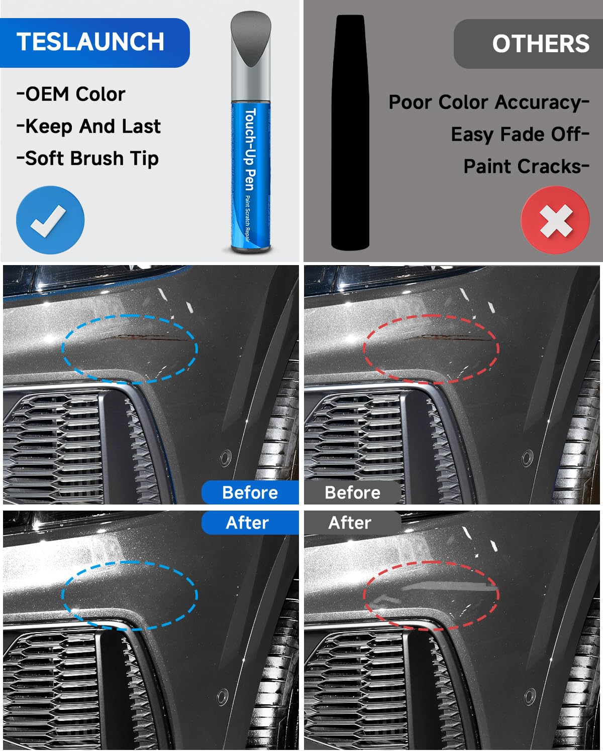 TESLAUNCH Touch Up Paint Pen LX7R/0C, 0.41 Fl Oz, Monsoon Grey Metallic for Audi Scratch Repair