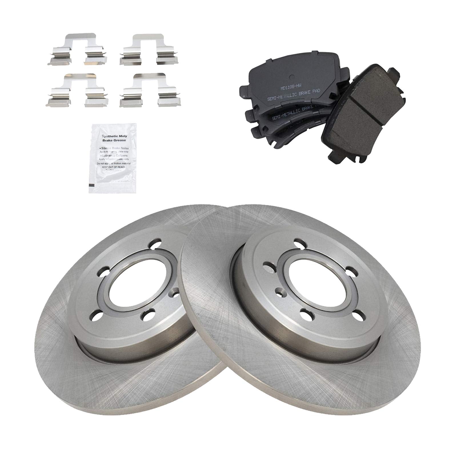 Trq Rear Brake Pad & Rotor Kit Brake Pads Brake Rotor Semi-Metallic Compatible With 2006-2009 Audi A4 A4 Quattro