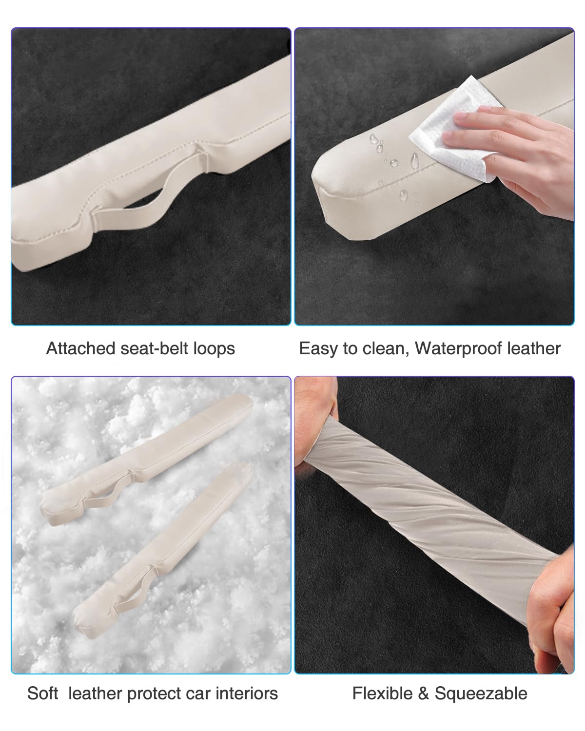 Homaupt Leather Car Seat Gap Filler, Beige Faux Leather, Universal Fit for Car, Truck, SUV - Model SGF02W, 2 Packs