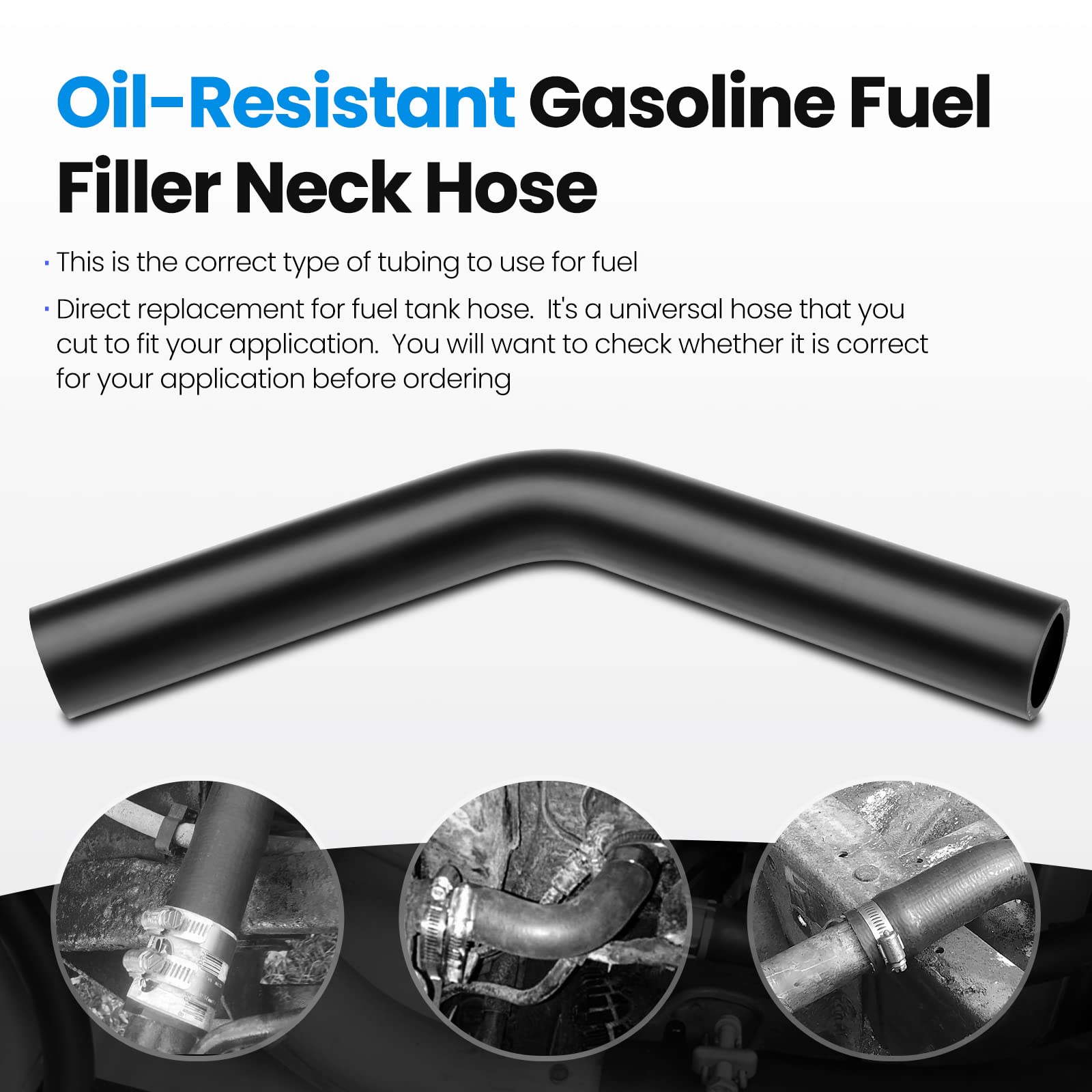 Tkkeuep Gasoline Fuel Filler Hose With 4 Clamps, 2.25'' Id Reinforced Gas Tank Filler Hose (45 Degree)