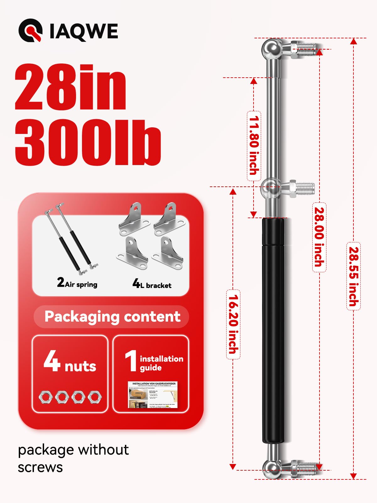 Iaqwe 28Inch 300Lb Gas Struts Springs Shocks Lift Support For Boat Cover Rv Bed Storage Heavy Duty Toolbox Lid Trash Bin Outdoor