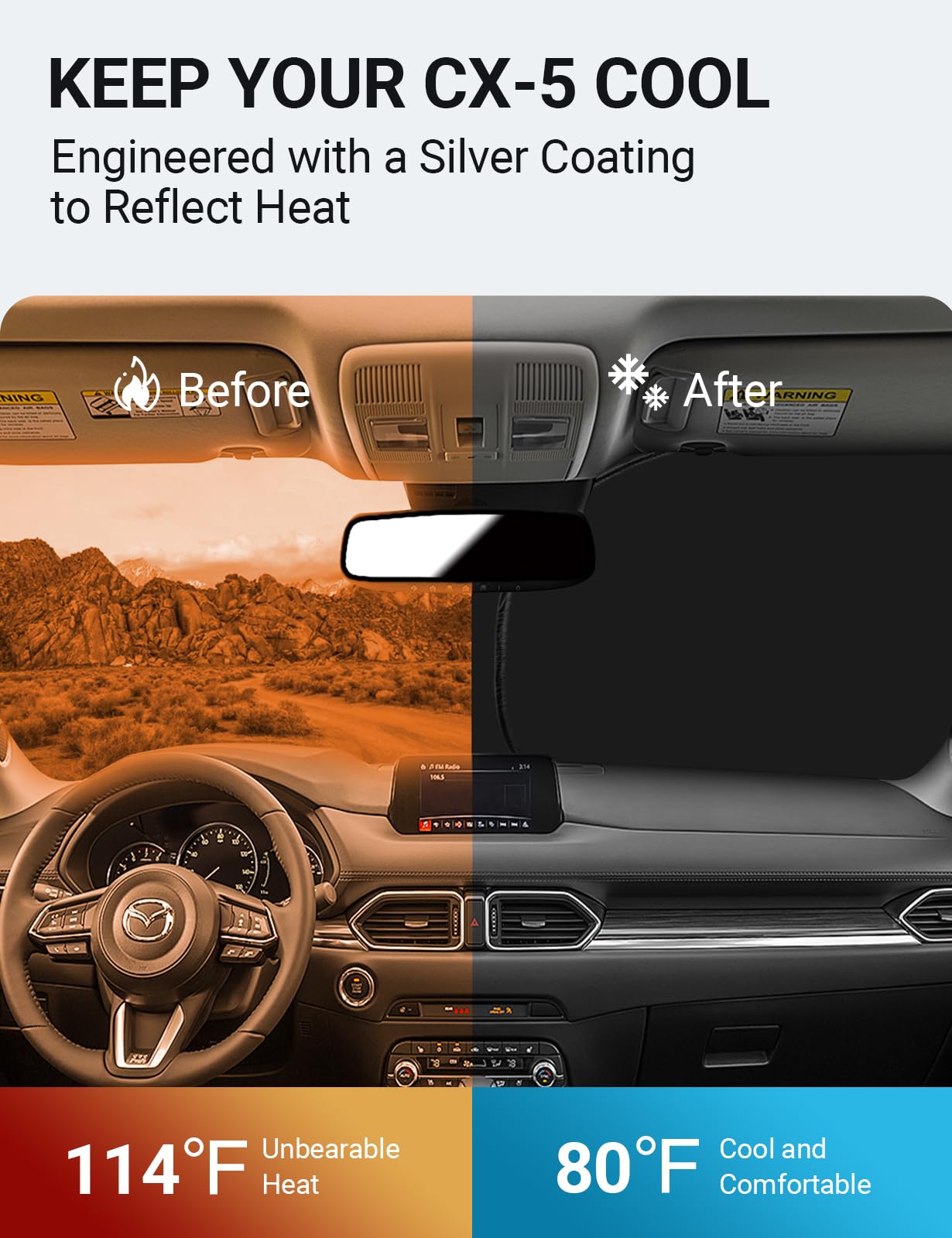 Proadsy 2024 Upgrade Front Windshield Sun Shade Foldable Sunshade Protector Custom Fit 2017-2024 Mazda CX5 CX-5, Sport, Touring,