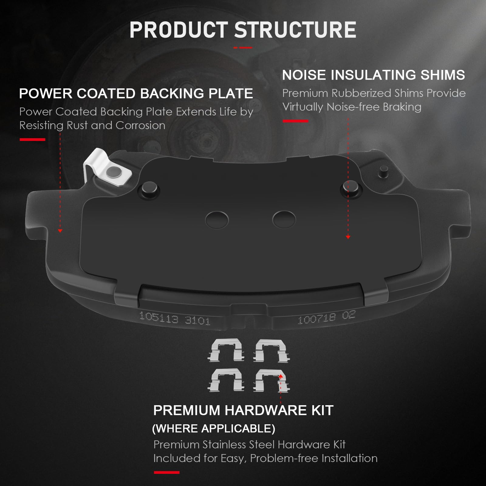 Cciyu D1595 Front Semi-Metallic Disc Brake Pads Kit For Hyundai Elantra Elantra Coupe For Kia Soul 4Pcs