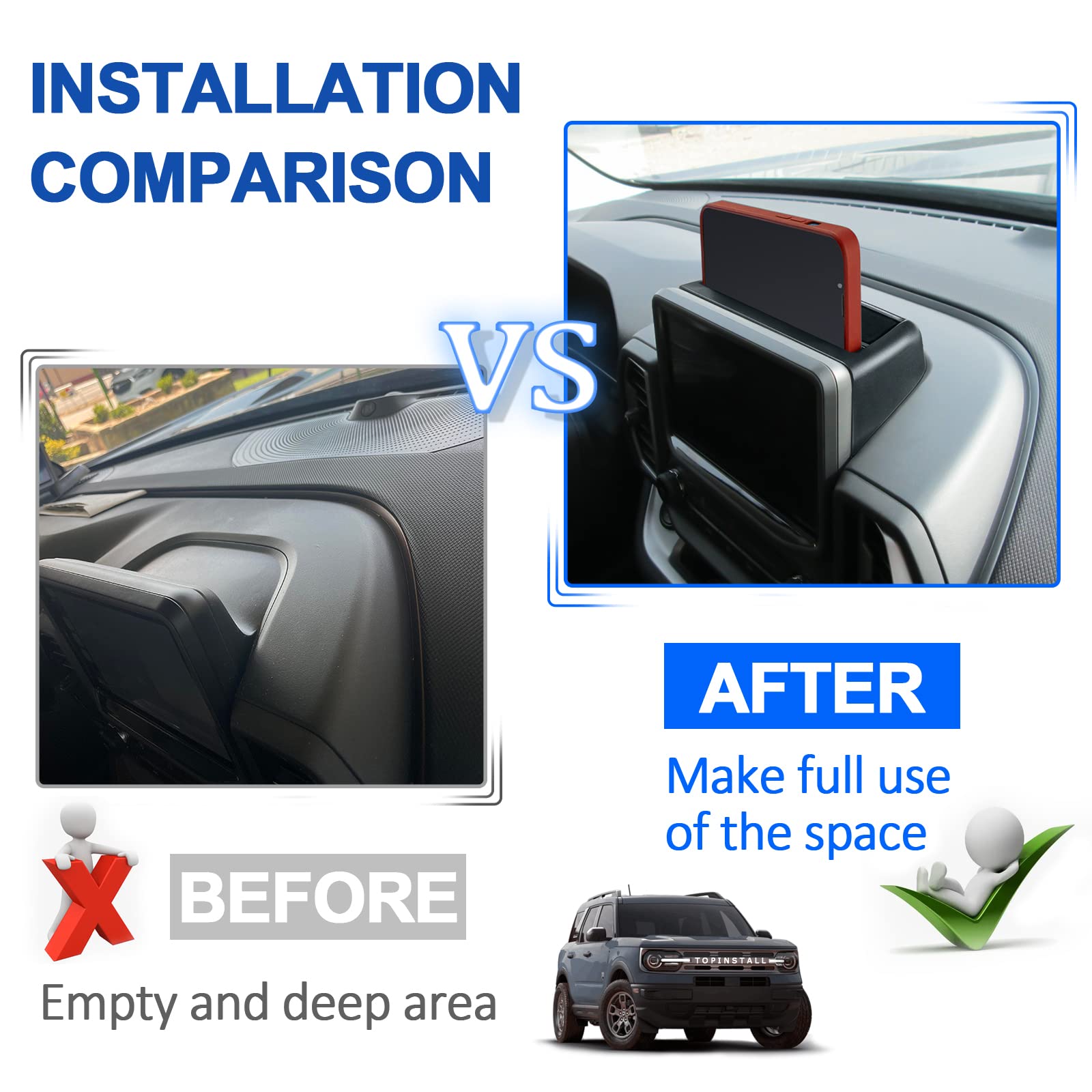 Topinstall Dash Center Console Tray Compatible With Ford Bronco Sport 2021-2024 Accessories (Cx430), Dashboard Insert Abs Plastic Storage Organizer Phone Holder Coin Container (Not For 2025)