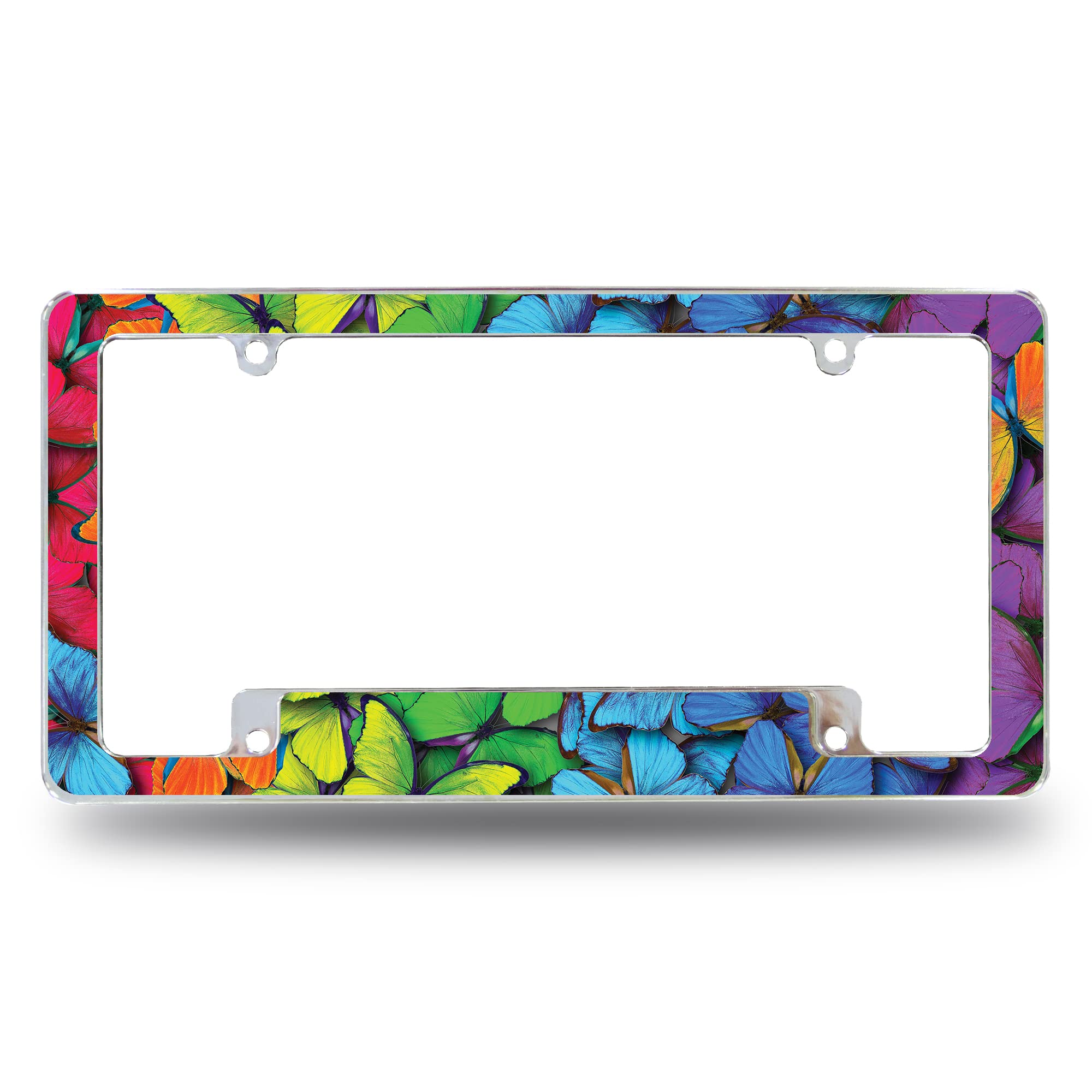 Rico Industries Butterflies Rainbow All Over Automotive License Plate Frame for Car/Truck/SUV (12 x 6)