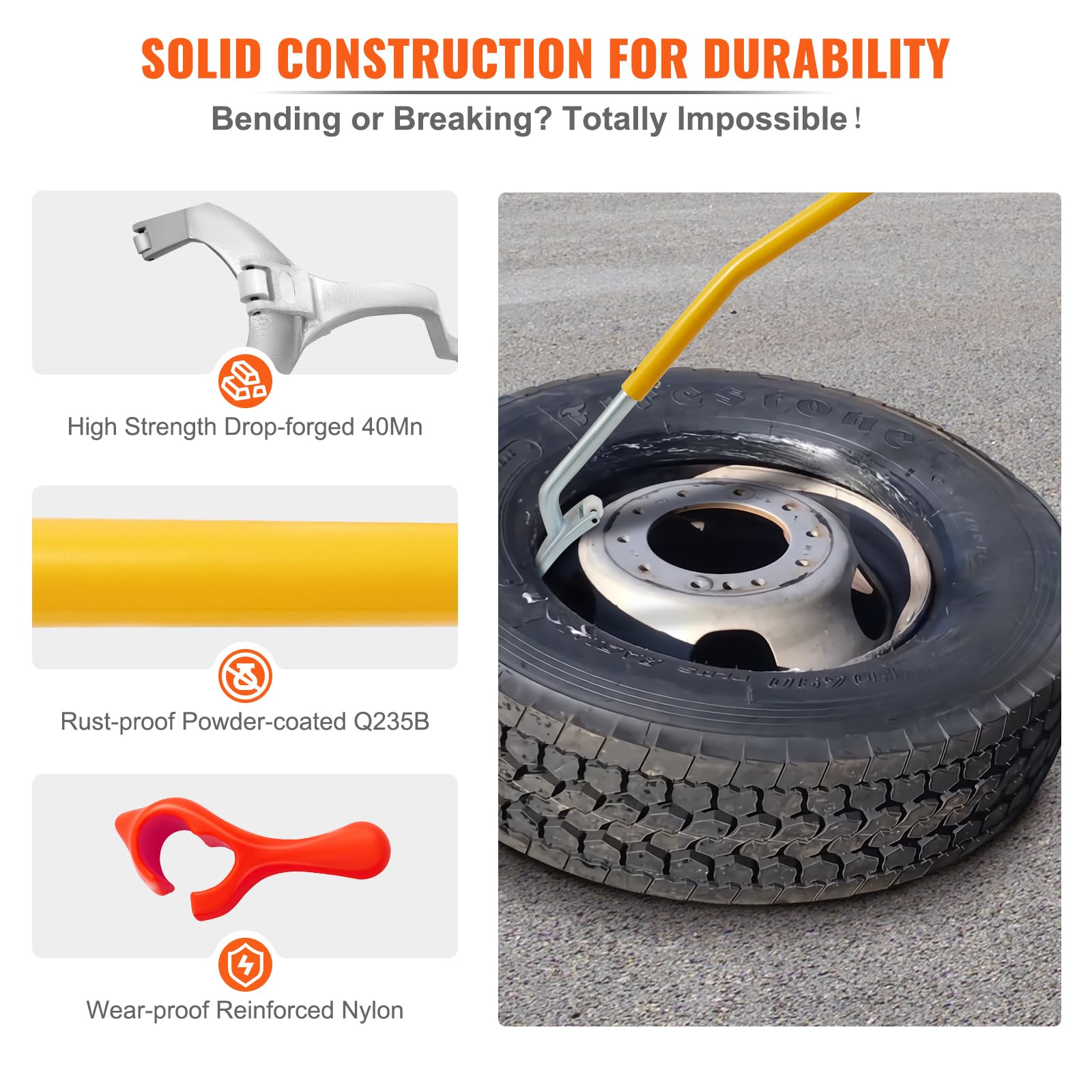 Vevor Tire Mount Demount Tool, 22.5" to 24.5", Yellow, Model A-100, Manual Bead Breaker for Semi Trucks and Car Repair
