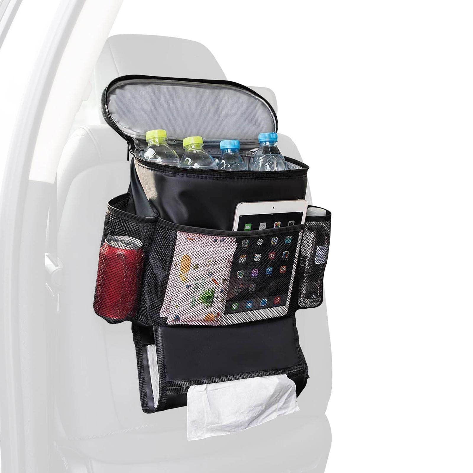 AUTOARK Car Seat Back Organizer & Cooler Set, Bigger-Capacity, Waterproof Insulation, Black, Model AK-054