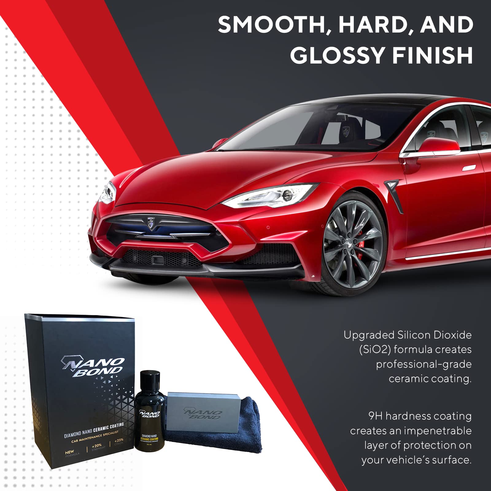 Nano Bond Ceramic Coating 9H Pro, Car, Plastic, Glass, And Wheel Exterior Care Product Kit, Hydrophobic, Long Lasting Professional Care, High Gloss Paint Shine, Automotive Polishing With Sio2, 30Ml