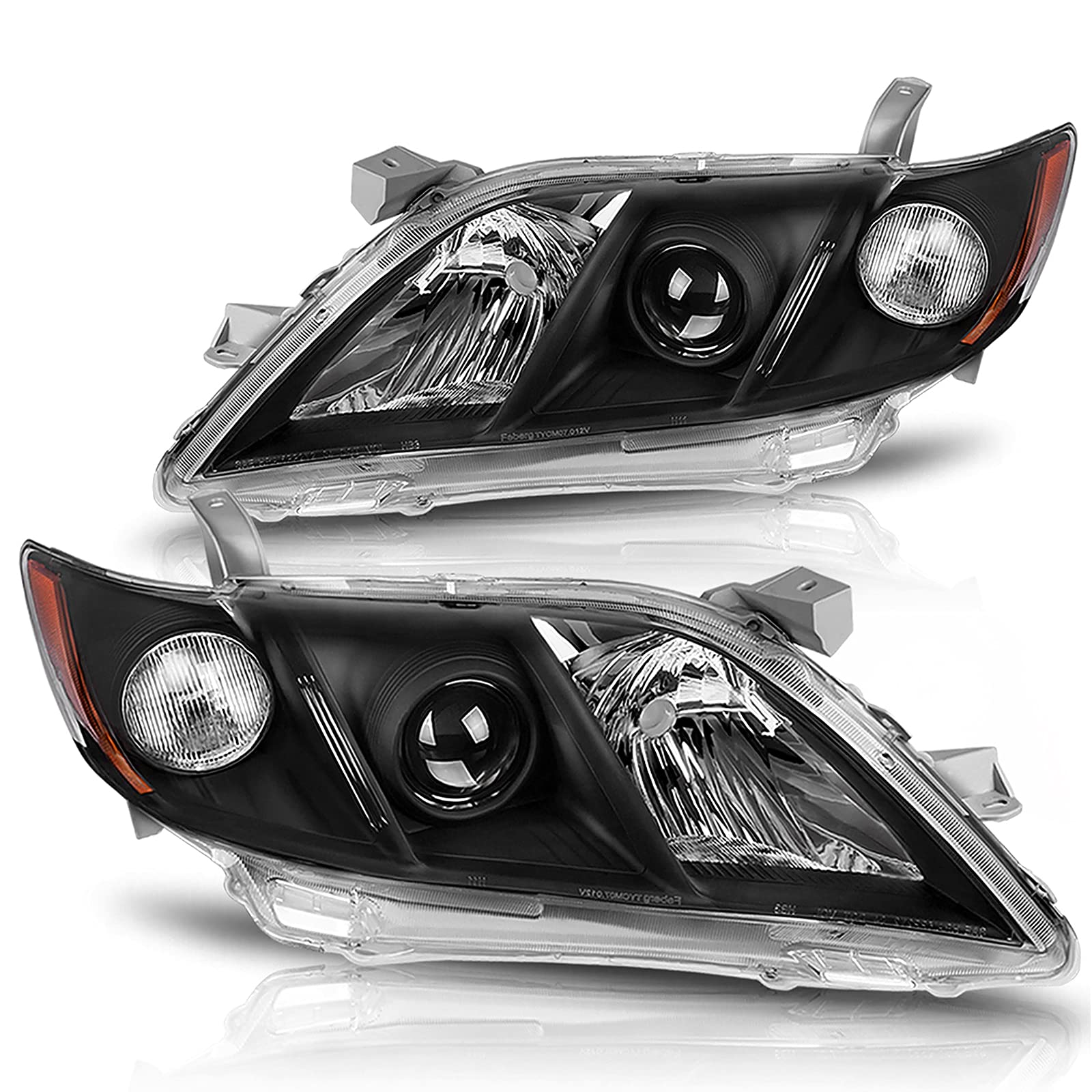 Dwvo Projector Headlight Assembly Compatible With 07 08 09 2007 2008 2009 Camry Exclude Hybird Black Housing With Amber Reflecto